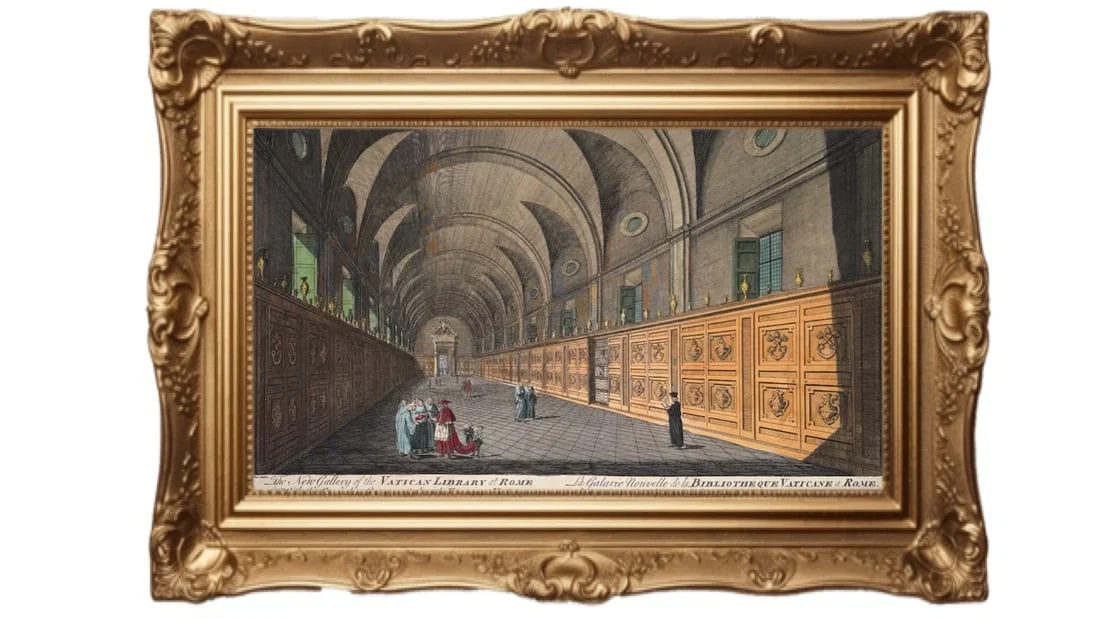 1794 - hand-colored engraving - The New Gallery of the Vatican Library at Rome