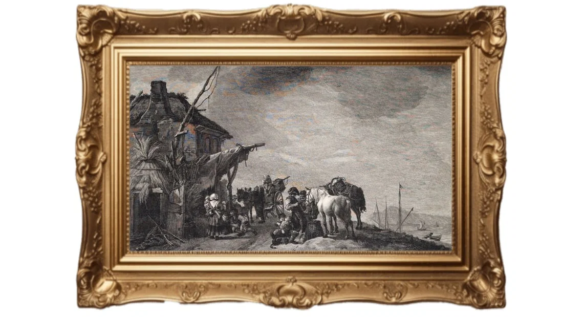 1754 copper-plate engraving - "Les Voituriers" The Coachmen