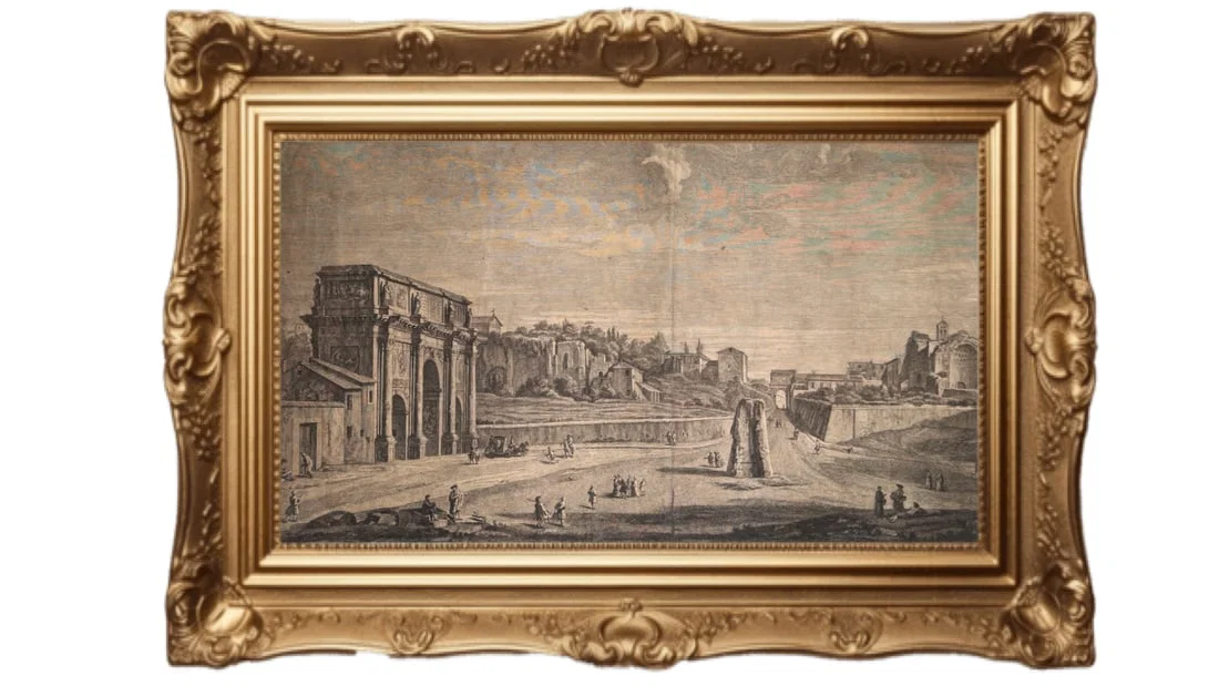 1750 copper-plate engraving - The Arch of Constantine & the Meta Sudans