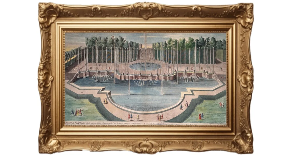 Rare 18th-century copperplate engraving of the Bassin de Neptune in