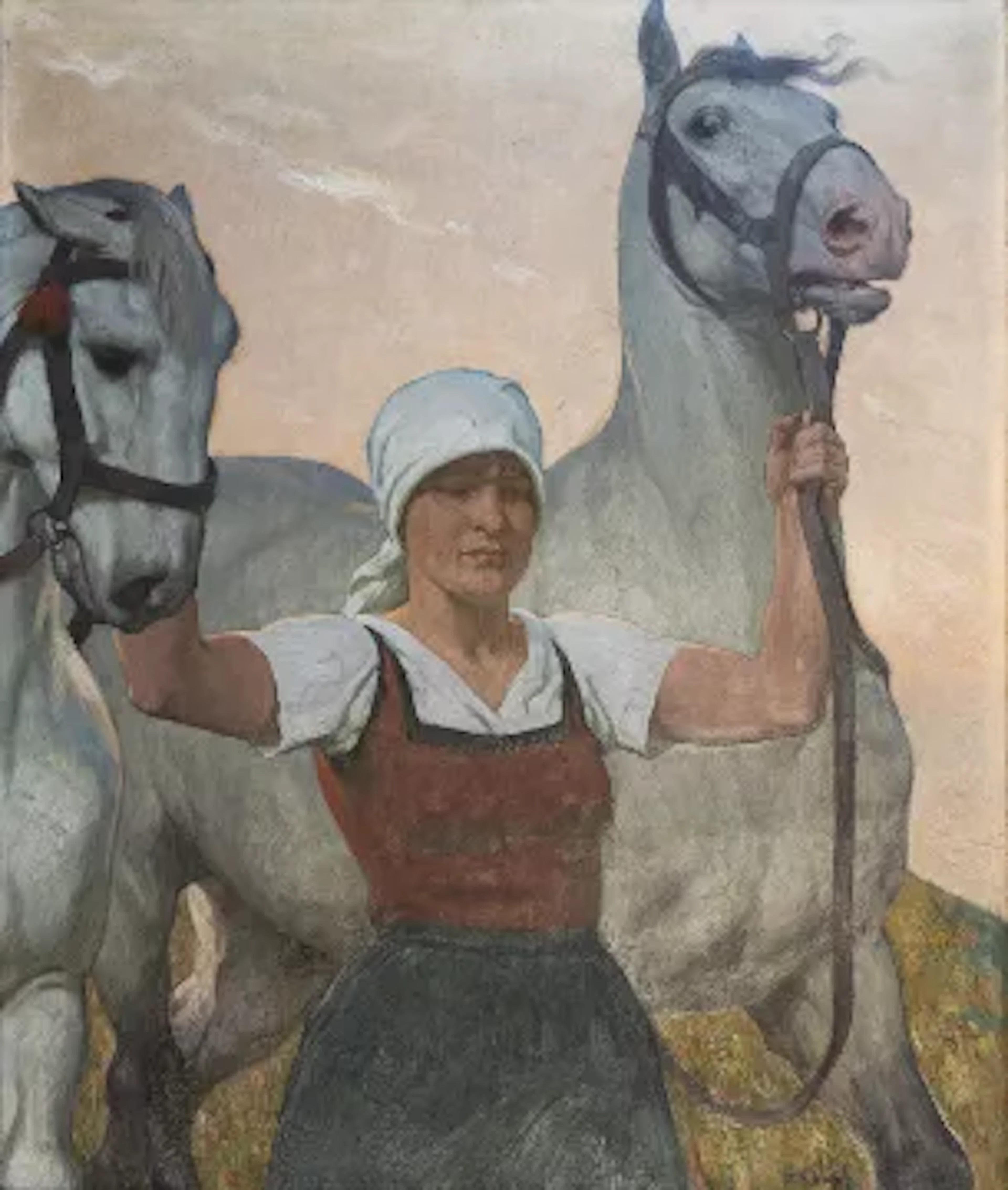 Kampf - Bäuerin mit zwei Pferden