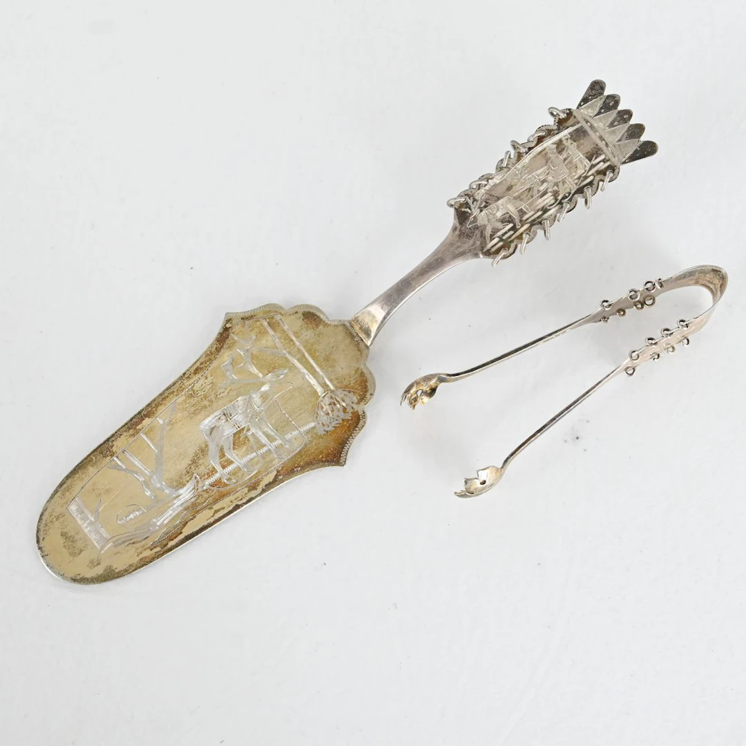 Tårtspade och sockertång, samisk stil, silver