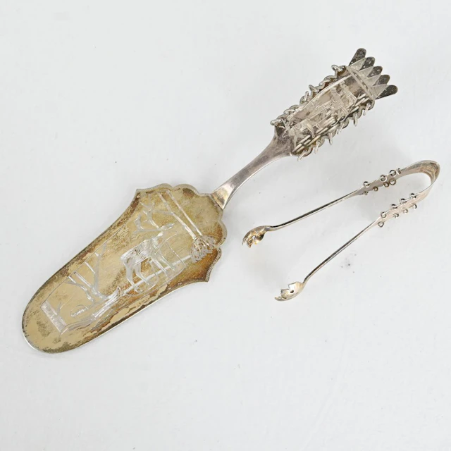 Tårtspade och sockertång, samisk stil, silver