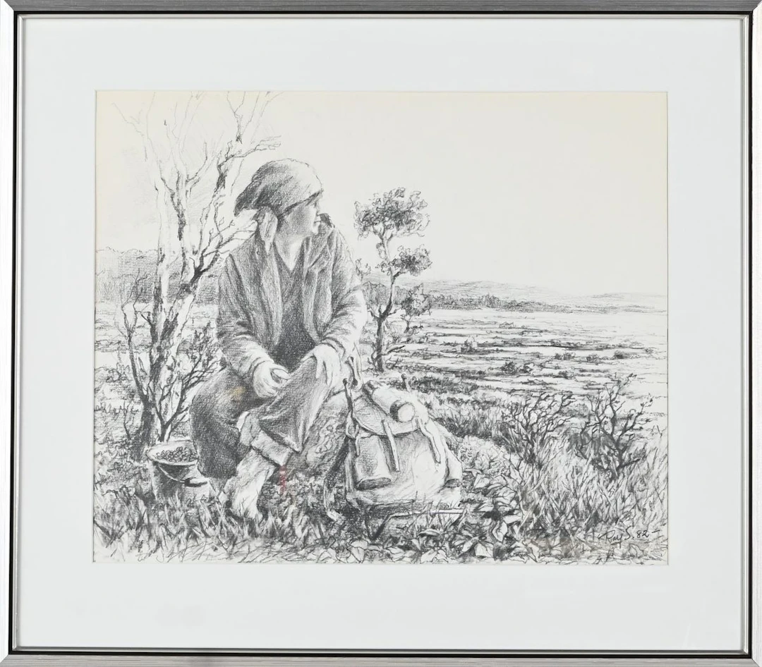 Kolteckning, Signerad Ray S, 1982
