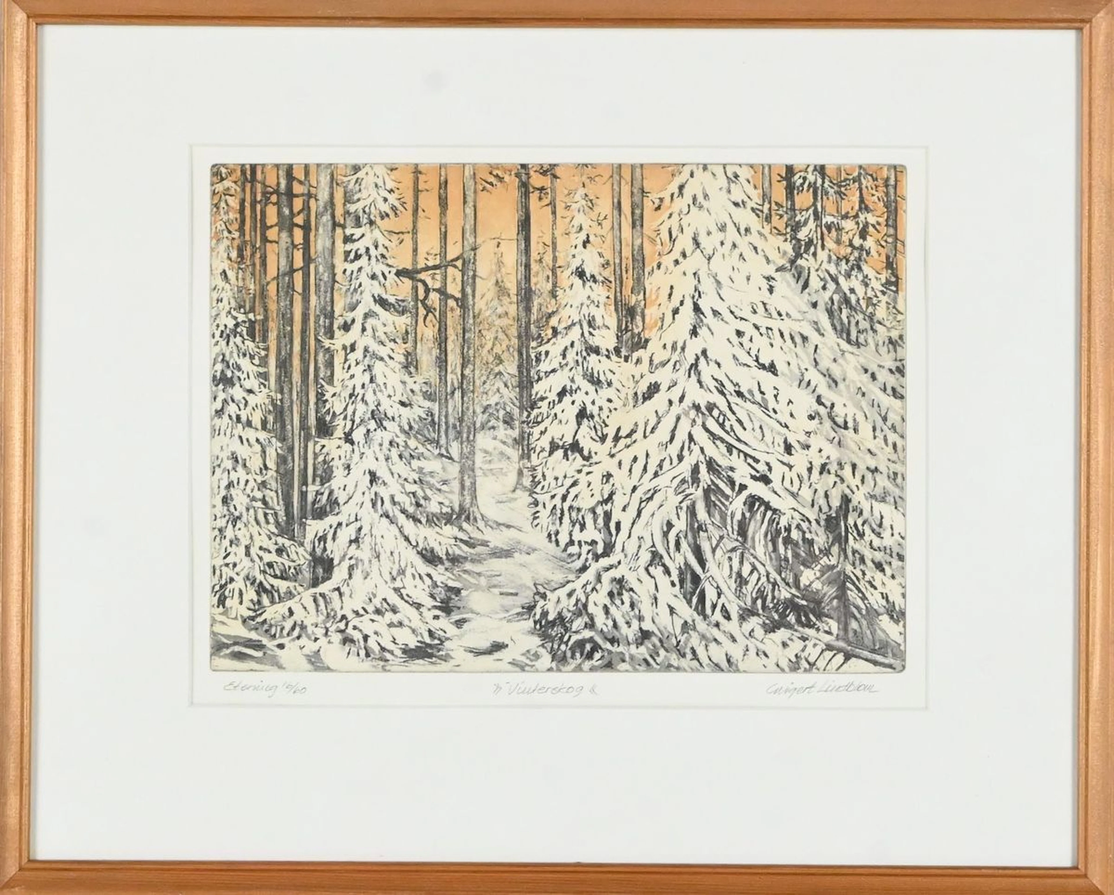 Wigert Lindblom, Färgetsning "Vinterskog", nr och signerad