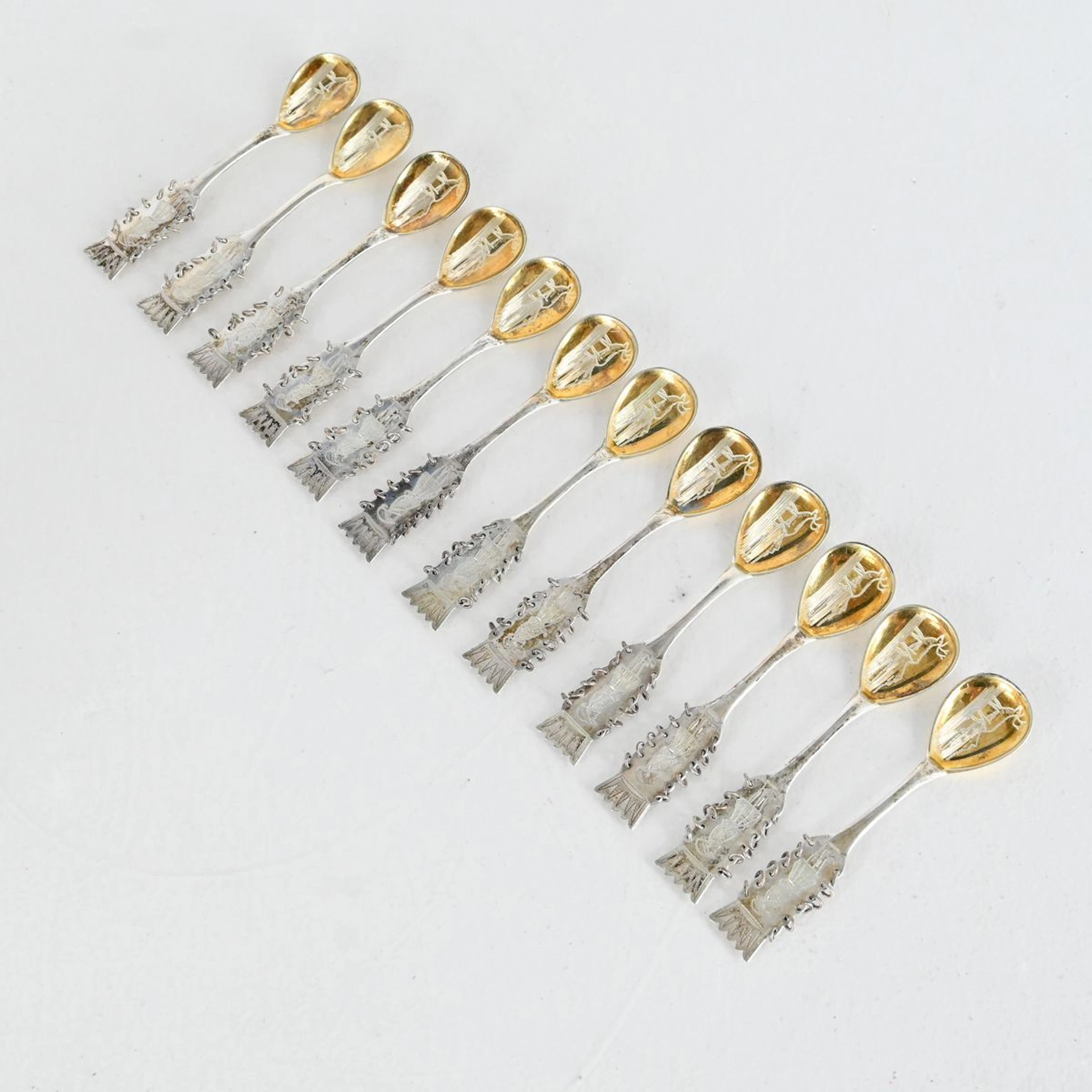 Kaffeskedar, 12 st,Samisk stil, Silver