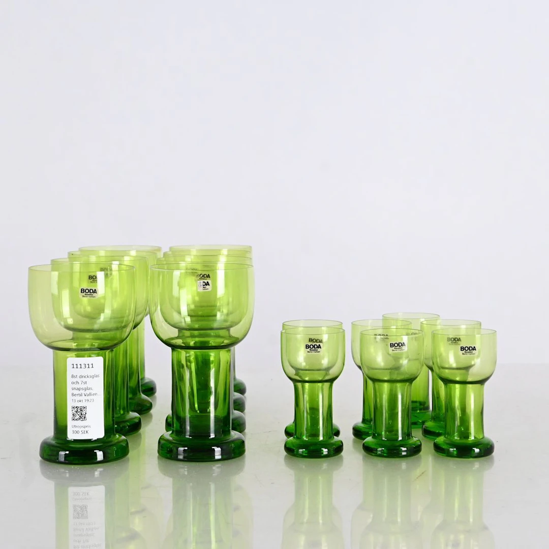 8st dricksglas och 7st snapsglas, Bertil Vallien, Boda