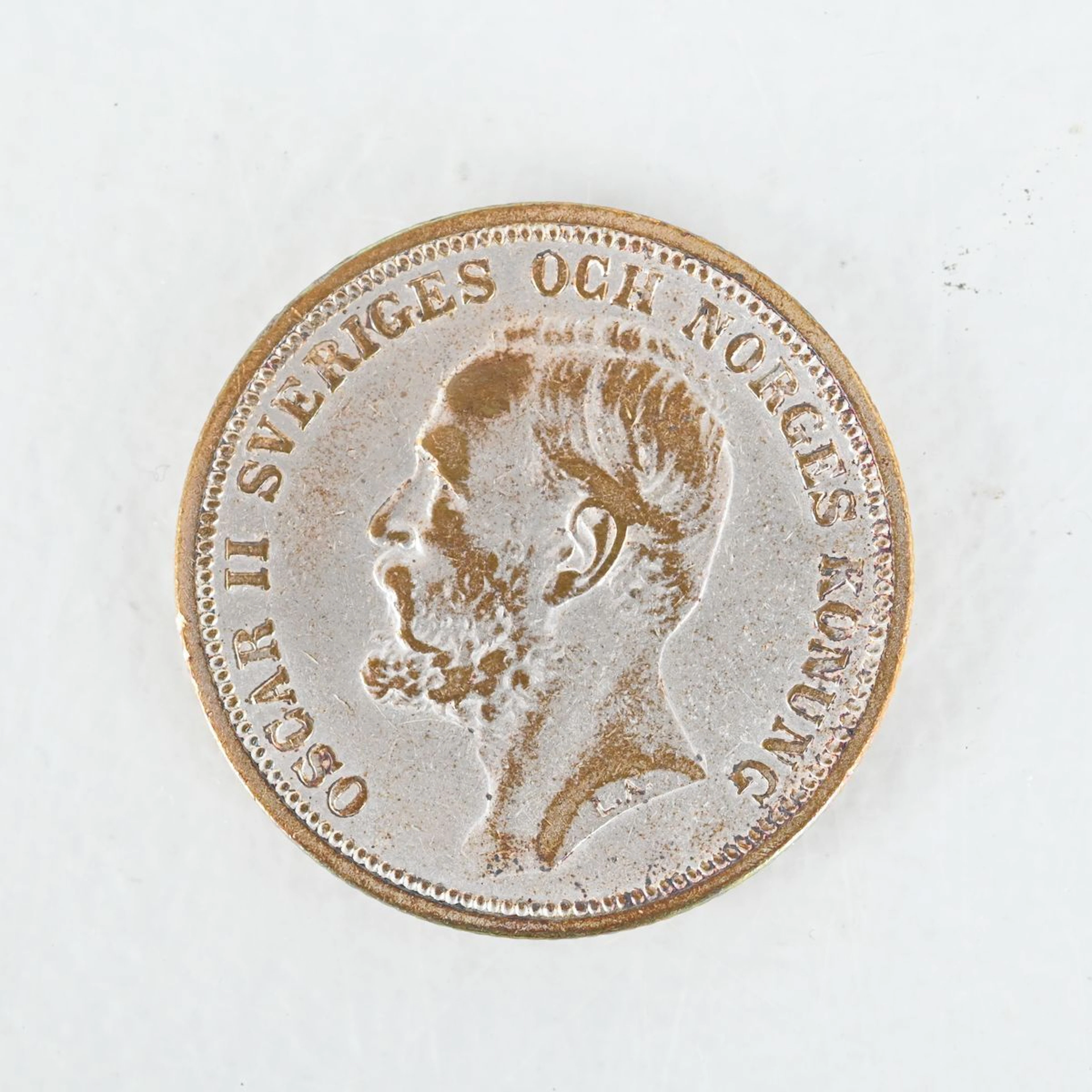 Mynt, 2 kronor Oscar II 1892, Sverige, Oflagad