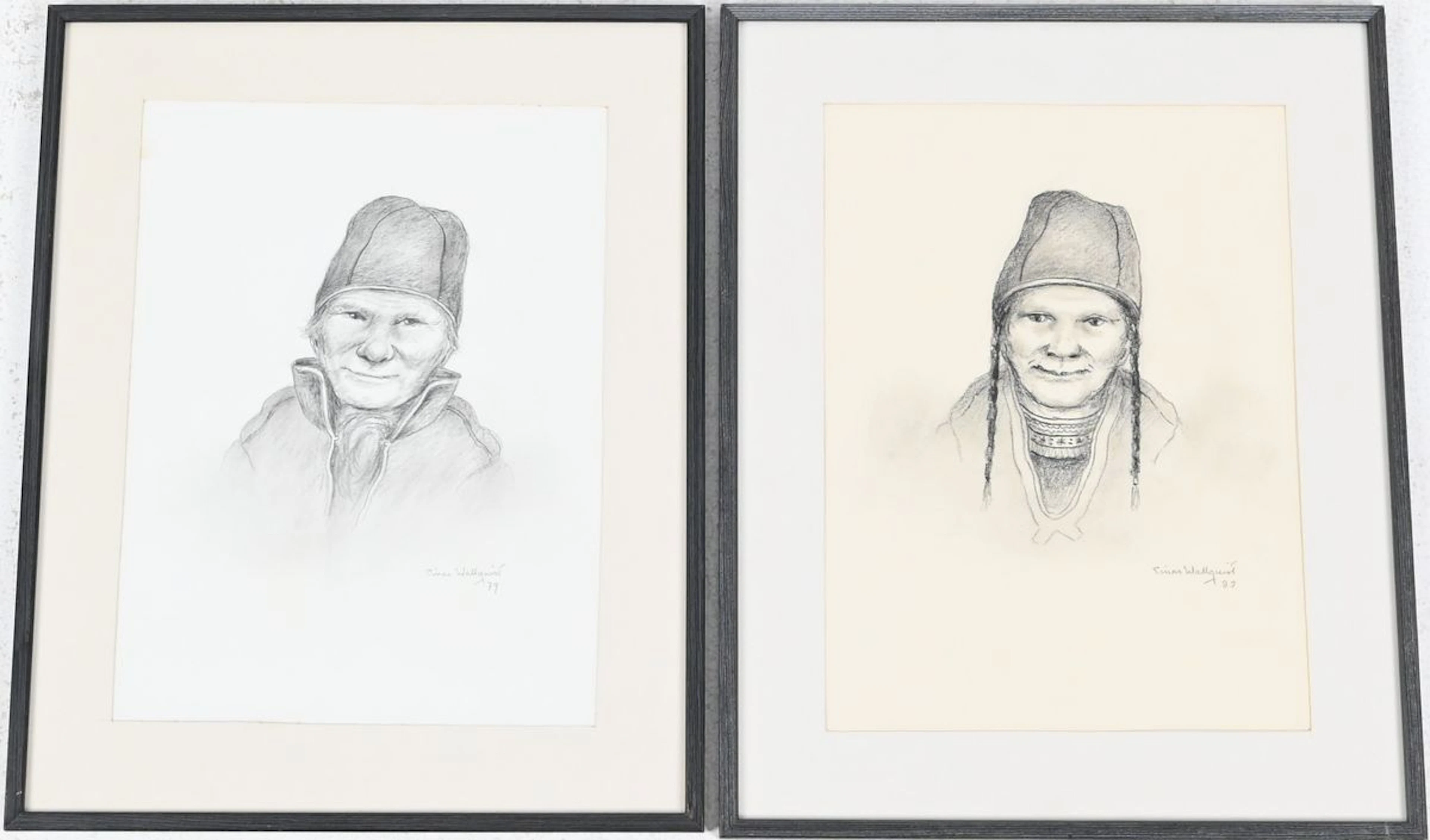 Einar Wallquist, 2 teckningar, porträtt