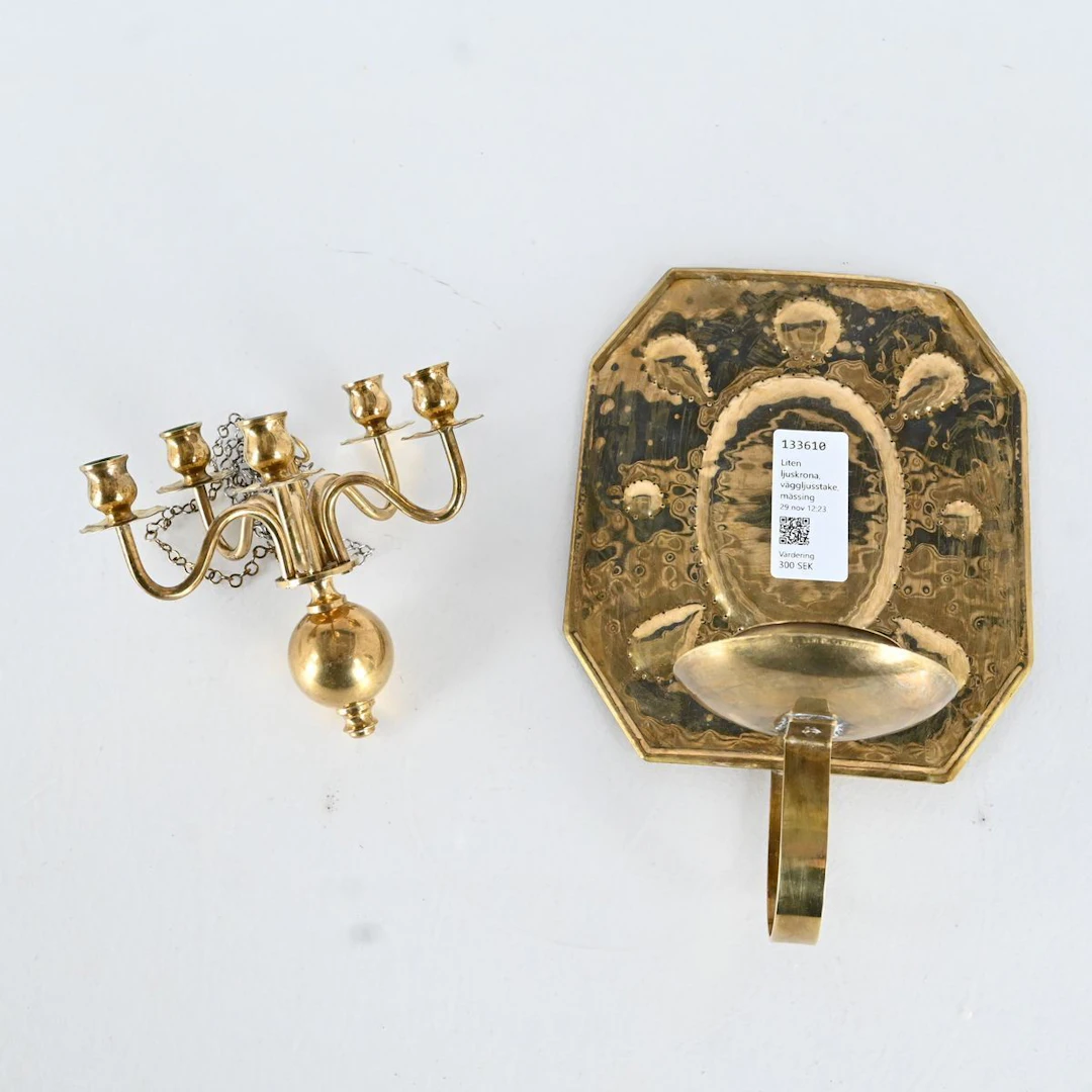 Liten ljuskrona, väggljusstake, mässing