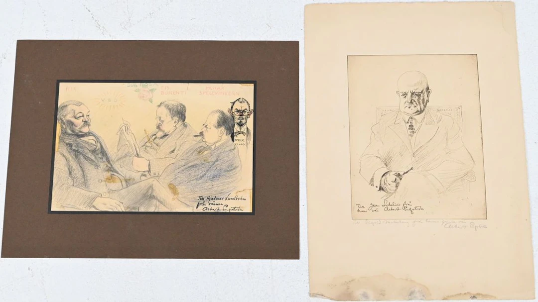 Albert Engström, teckning, till Hjalmar Lundbohm från vännen Albert