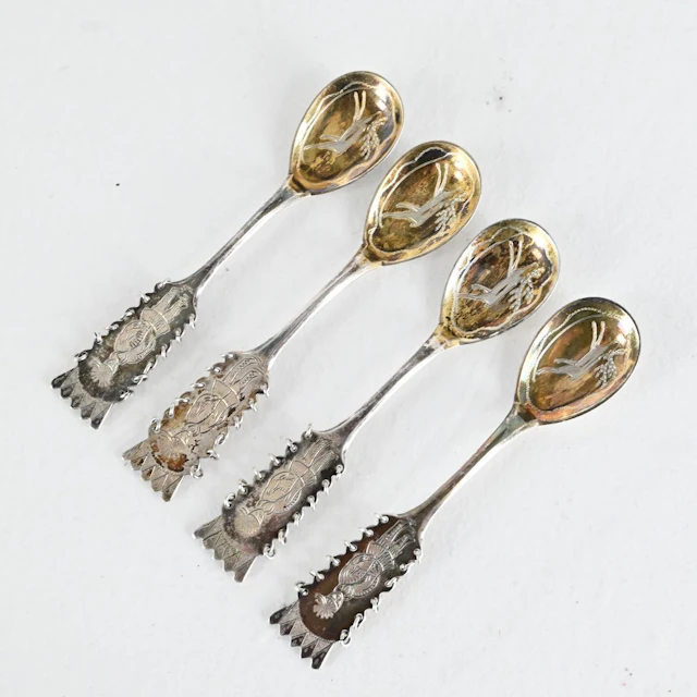 Kaffeskedar, 4 st, samisk stil, silver