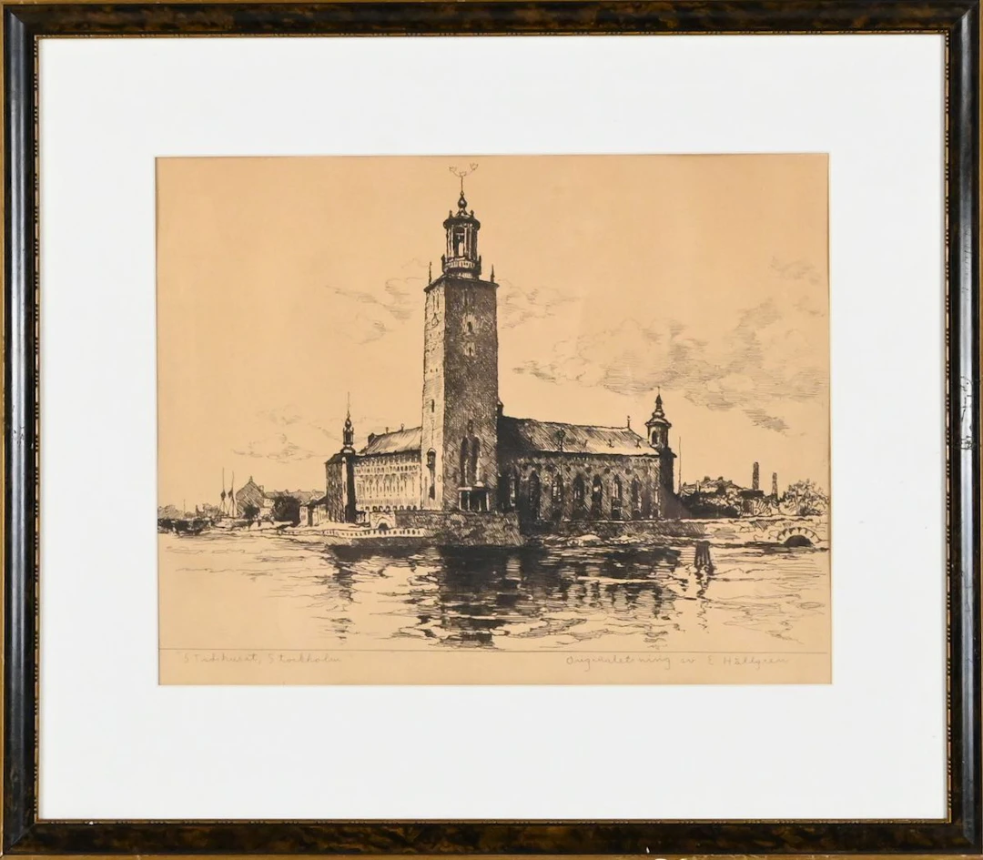 Ernst Hellgren, etsning "Stadshuset, stockholm"
