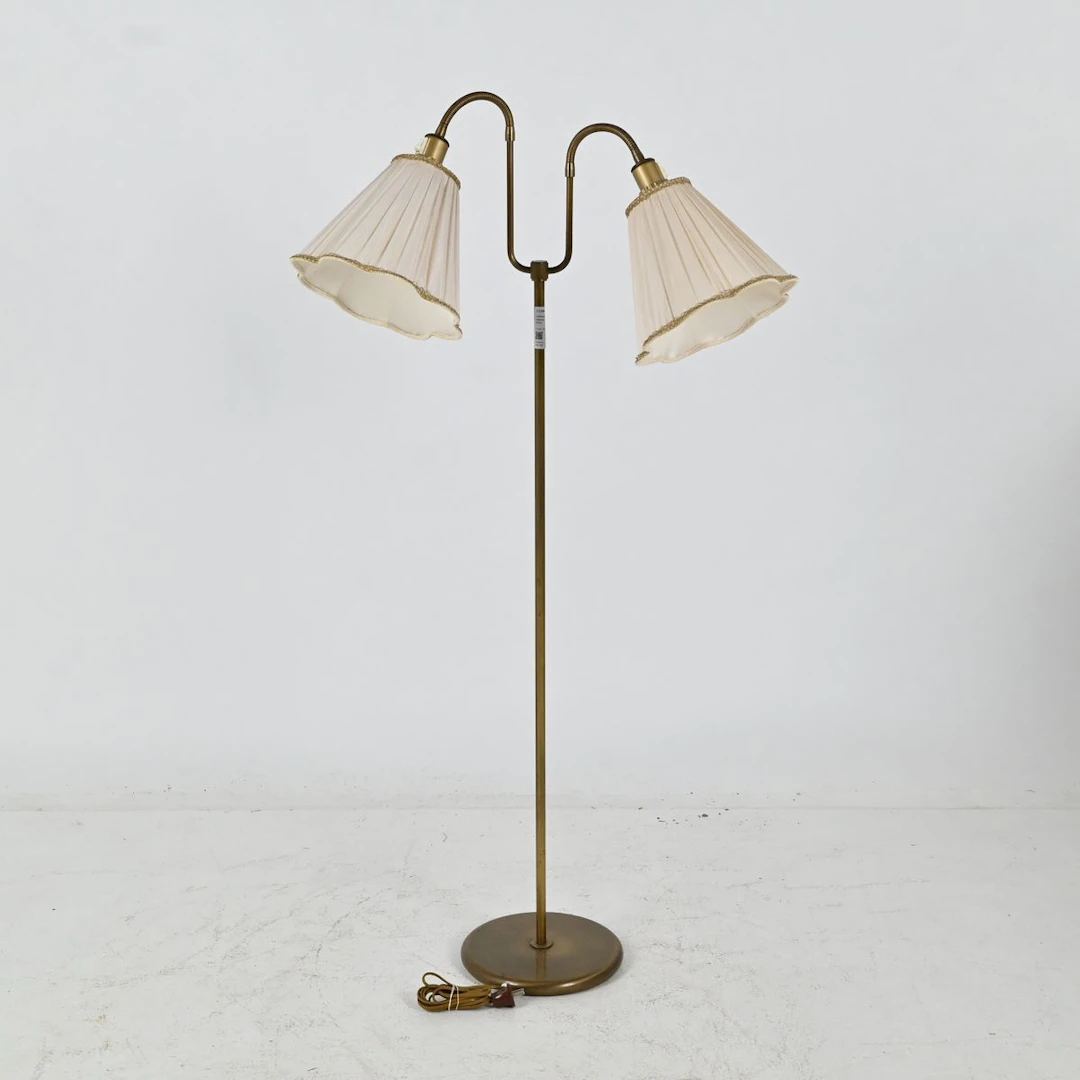 Golvlampa, mässing, 2 armar