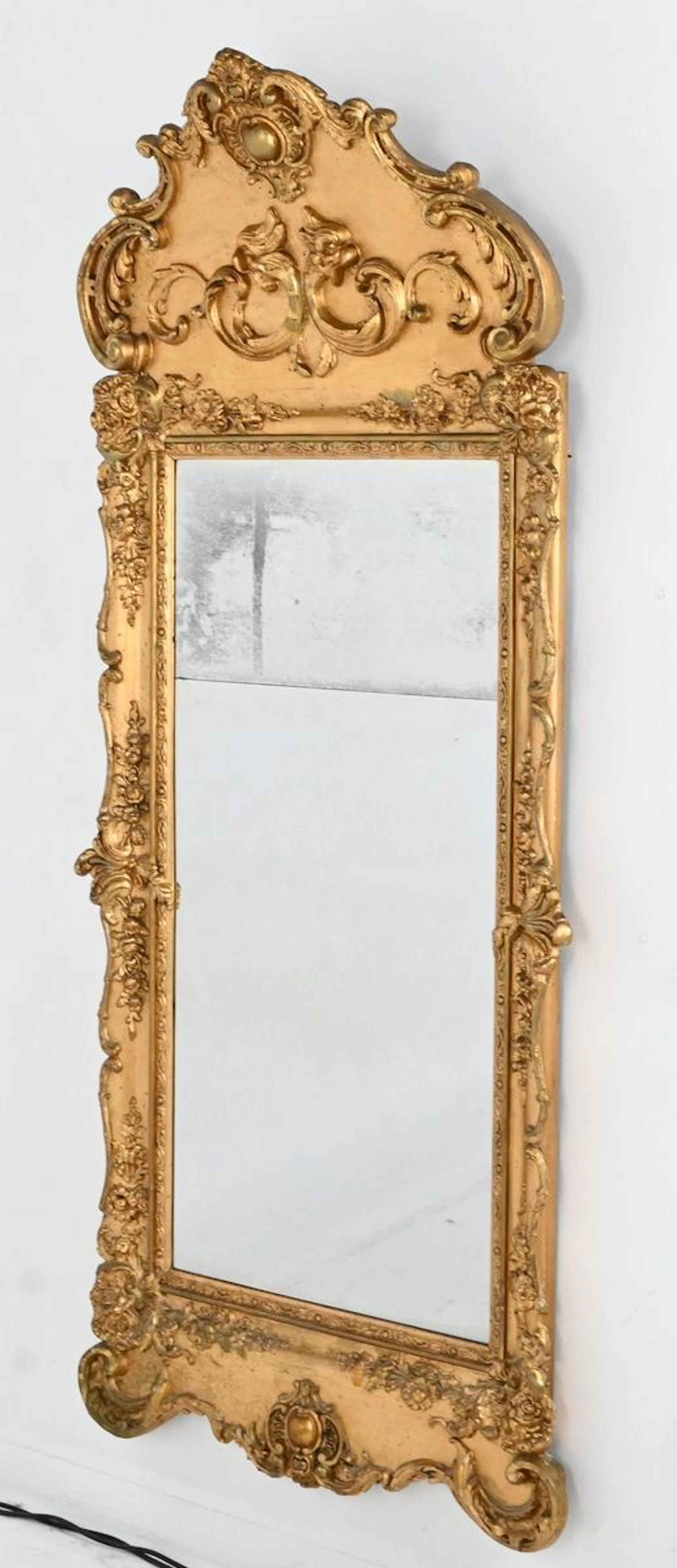 Antik spegel, guldförgylld ram, delat glas, 1800-tal