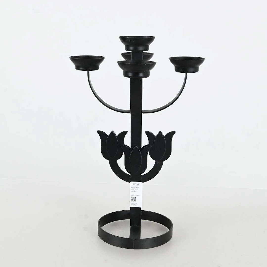 Ljusstake 5 arm, svart metall