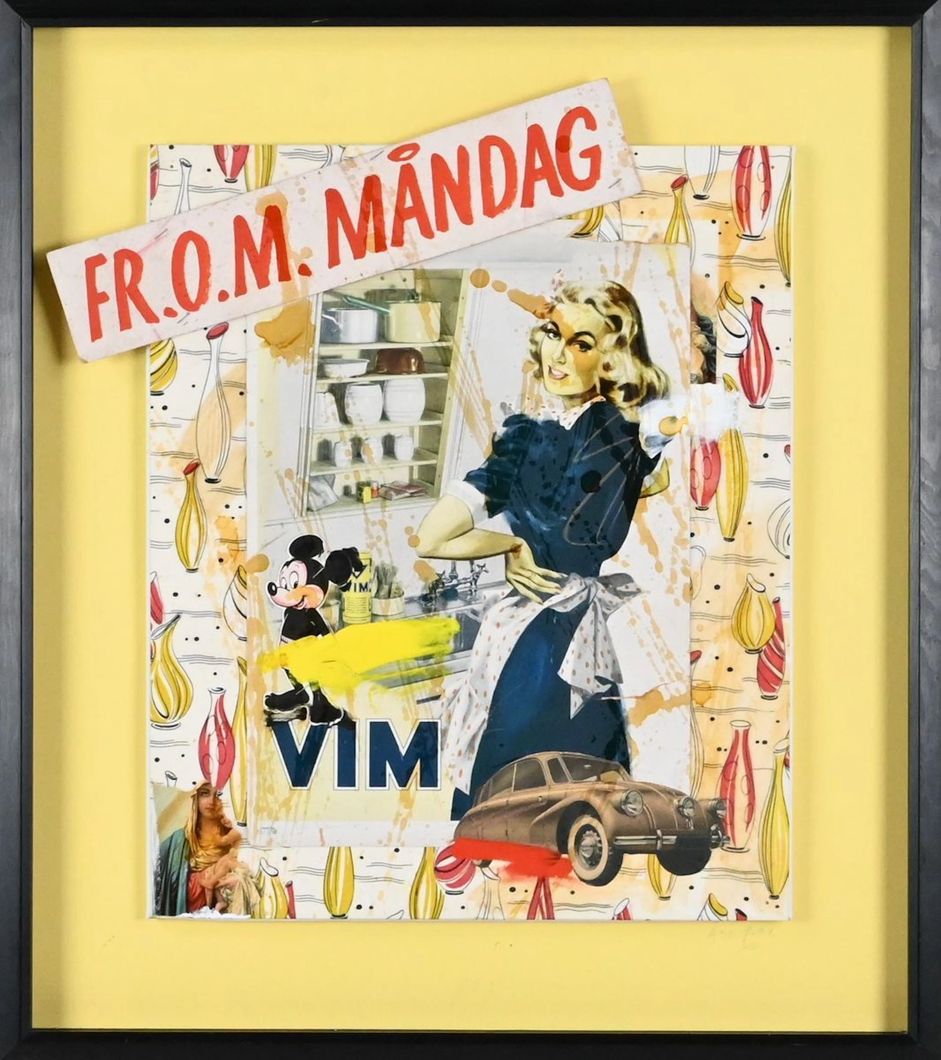 Lasse Åberg, collage / blandteknik, signerad
