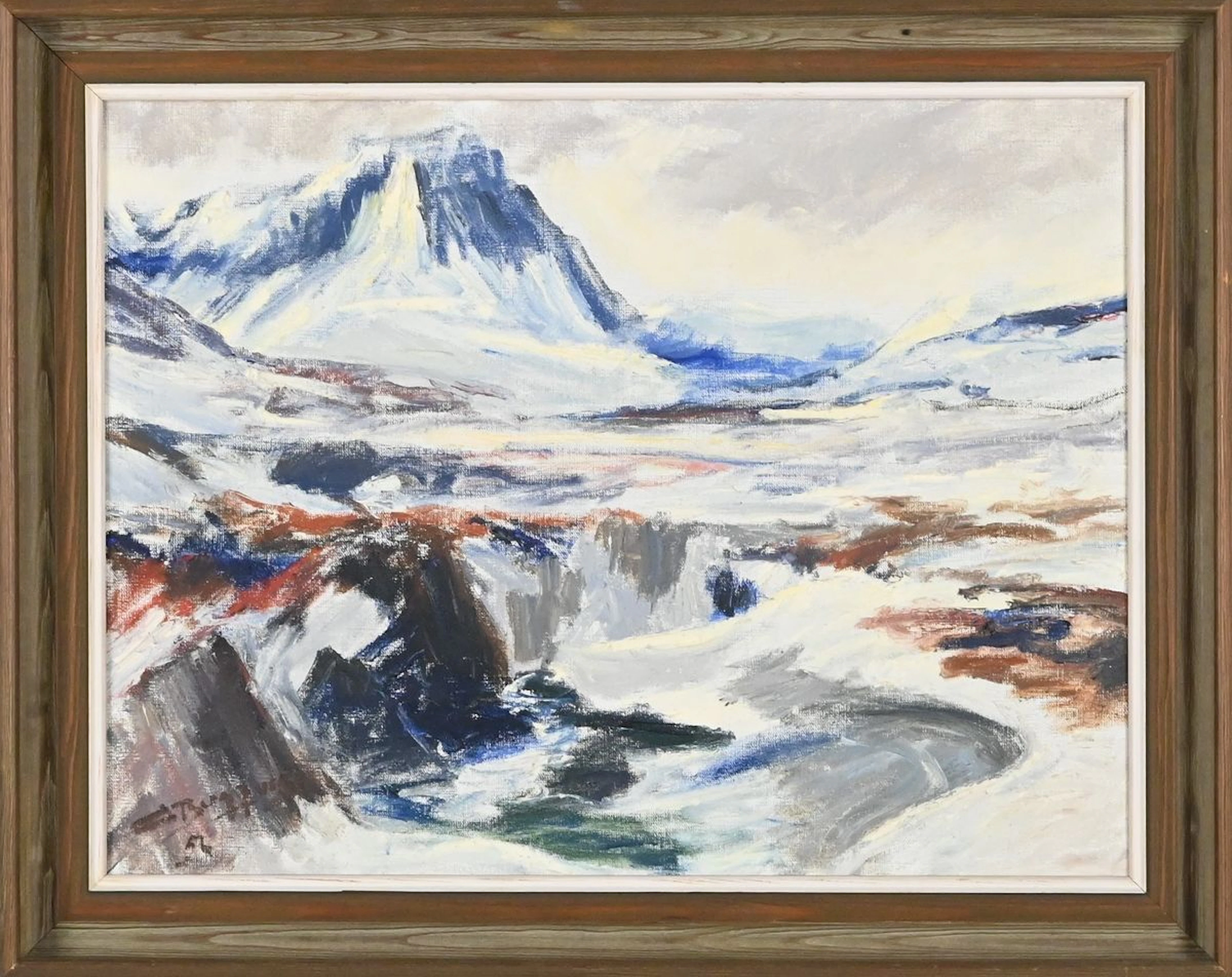 Oskar Bergqvist, olja på duk, fjällandskap, daterad 1956