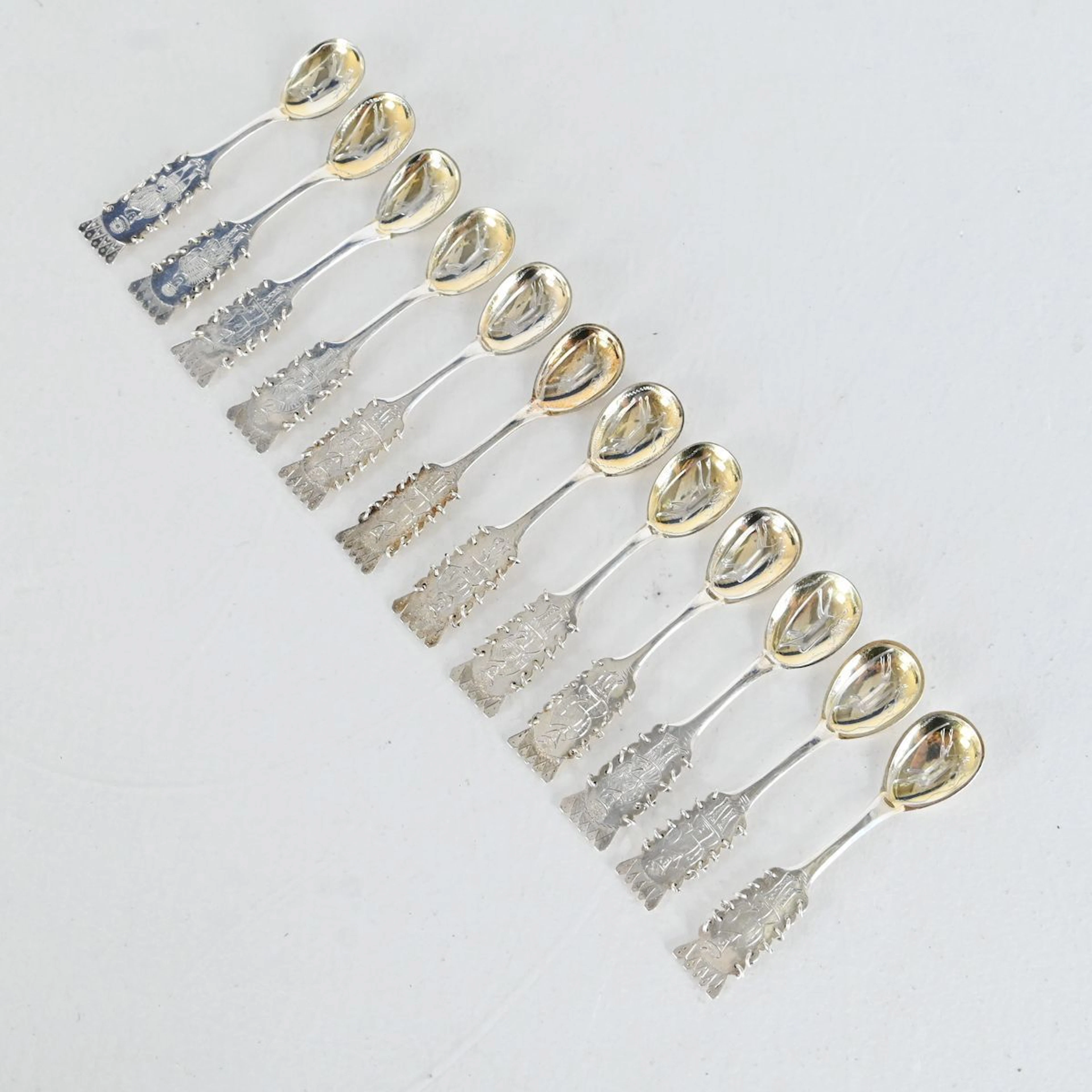 Kaffeskedar, 12 st, samisk stil, silver