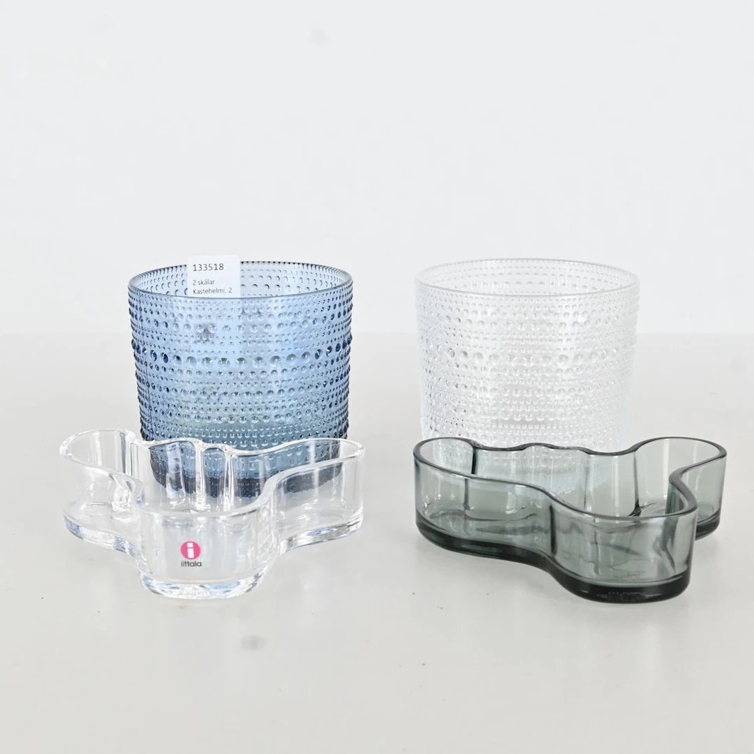 2 skålar Kastehelmi, 2 ljuslyktor Alvar Aalto, iittala