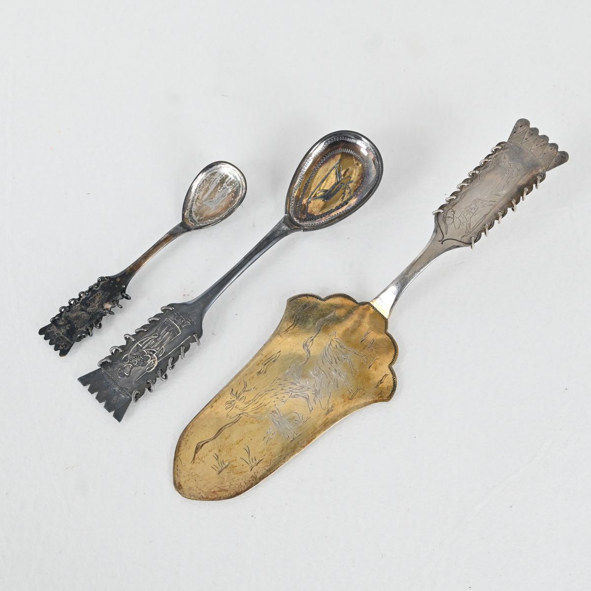 Tårtspade, 2 skedar, Samisk stil, Silver