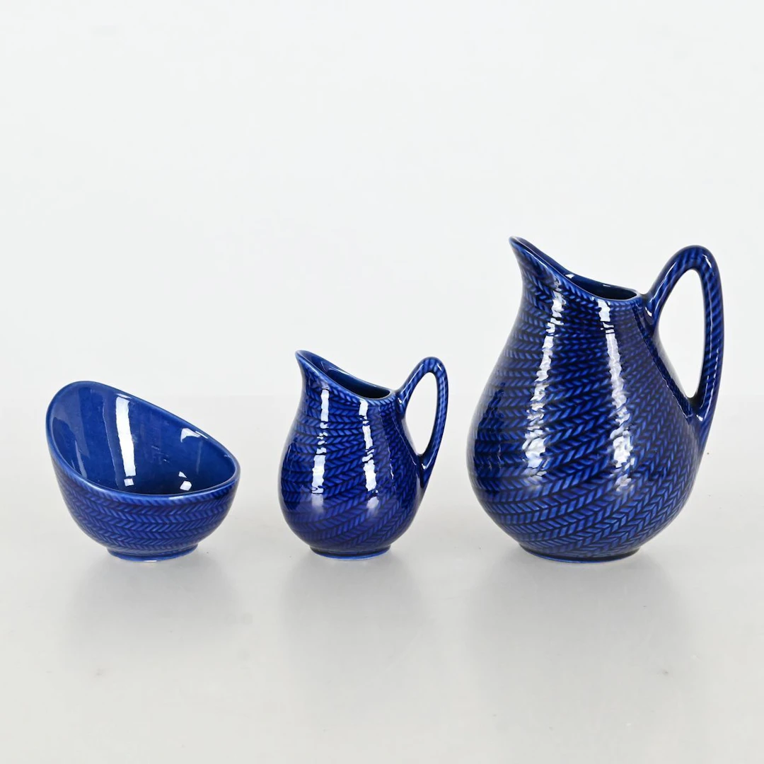 Hertha Bengtsson, 3 delar "Blå eld", porslin, Rörstrand