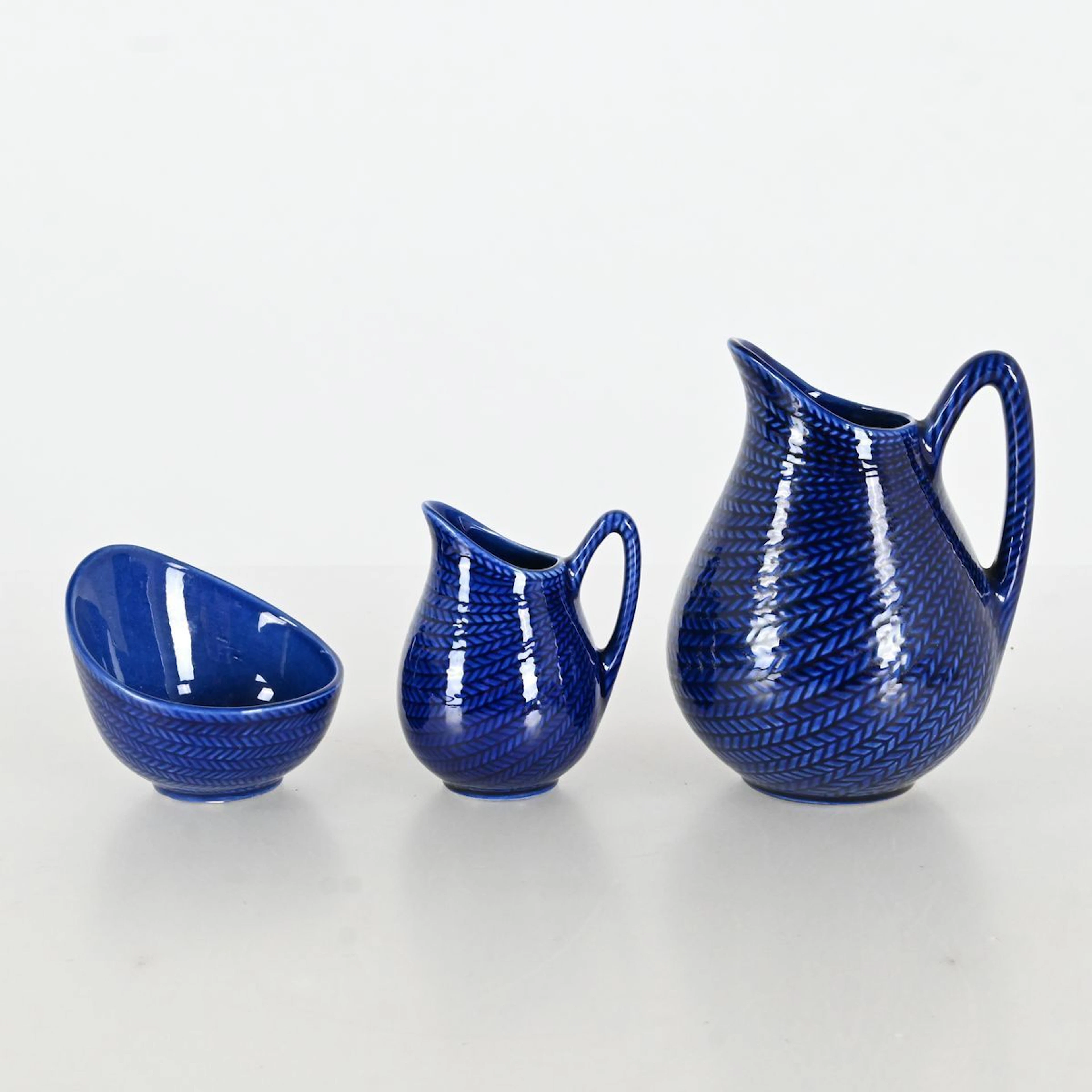 Hertha Bengtsson, 3 delar "Blå eld", porslin, Rörstrand