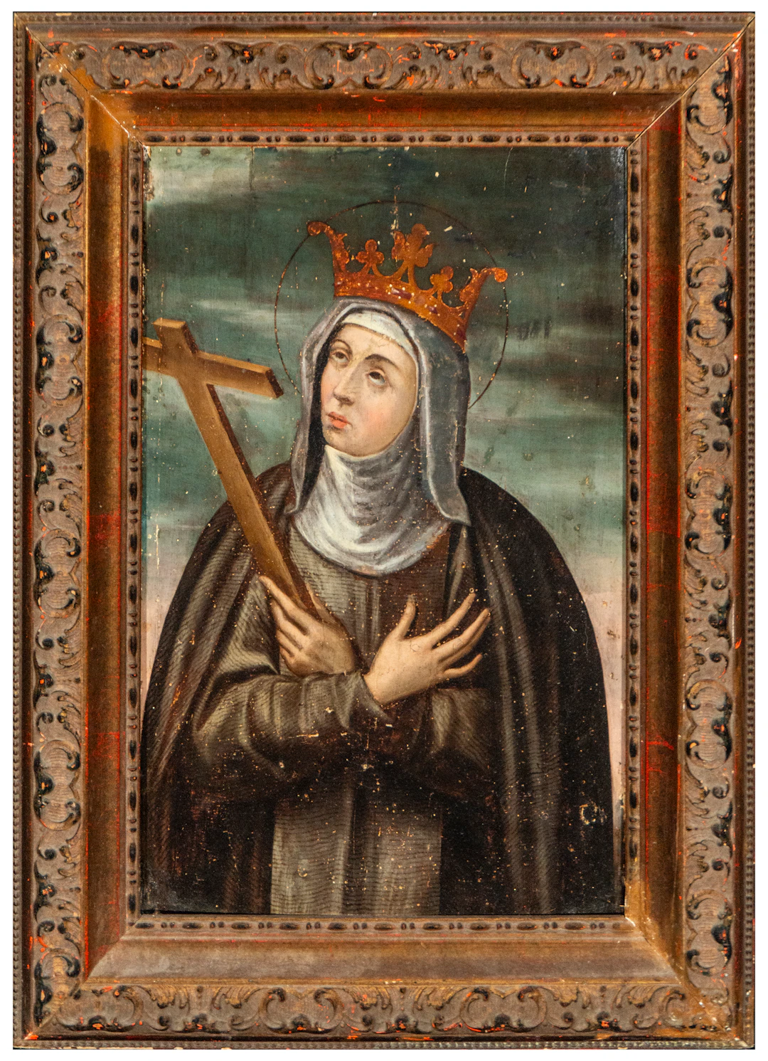 Holy nun crowned with a cross – Spanish School – late 16th/17th century