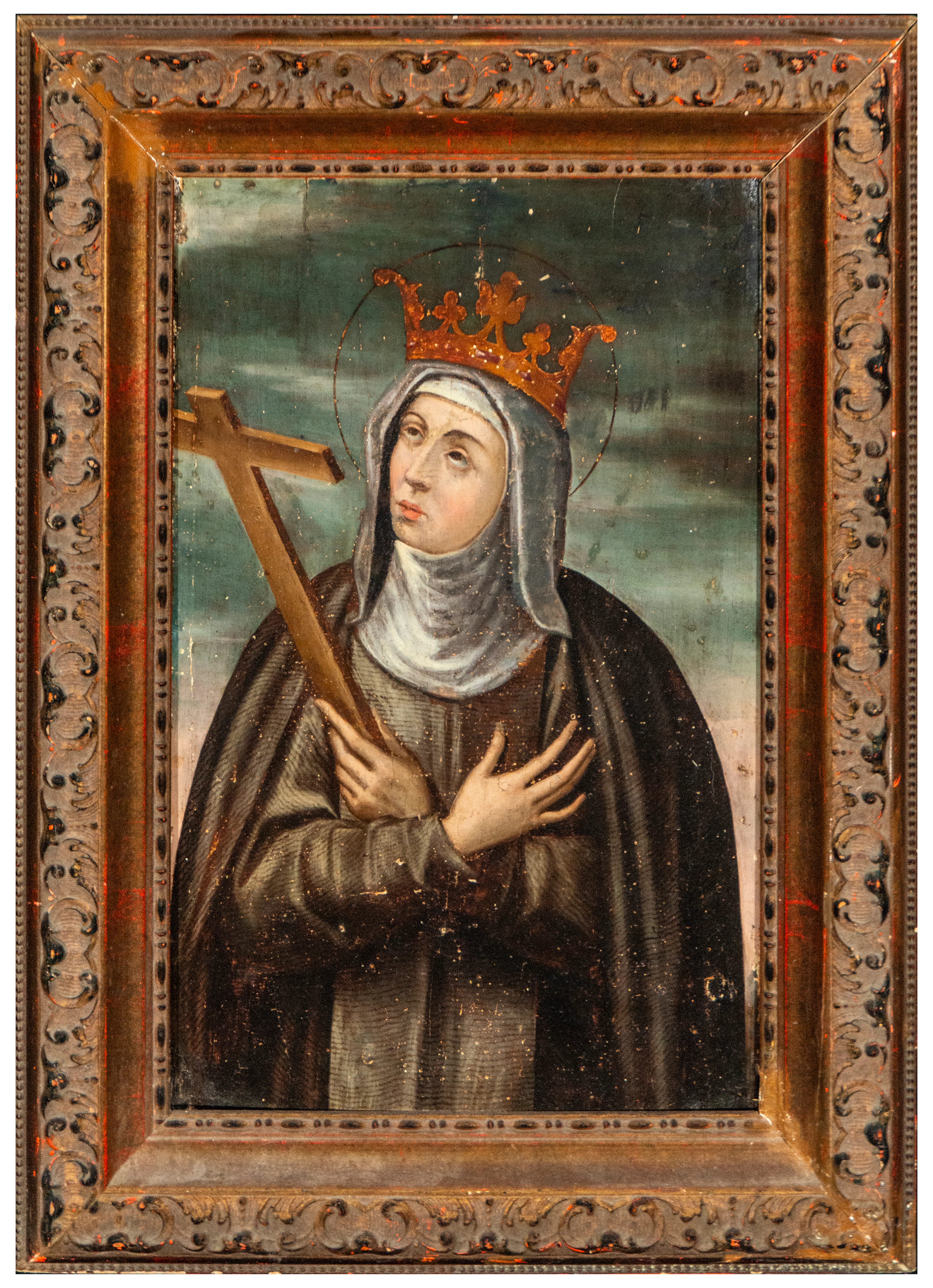 Holy nun crowned with a cross – Spanish School – late 16th/17th century