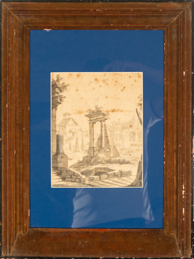 Drawing of an 18th-century Italian architectural landscape