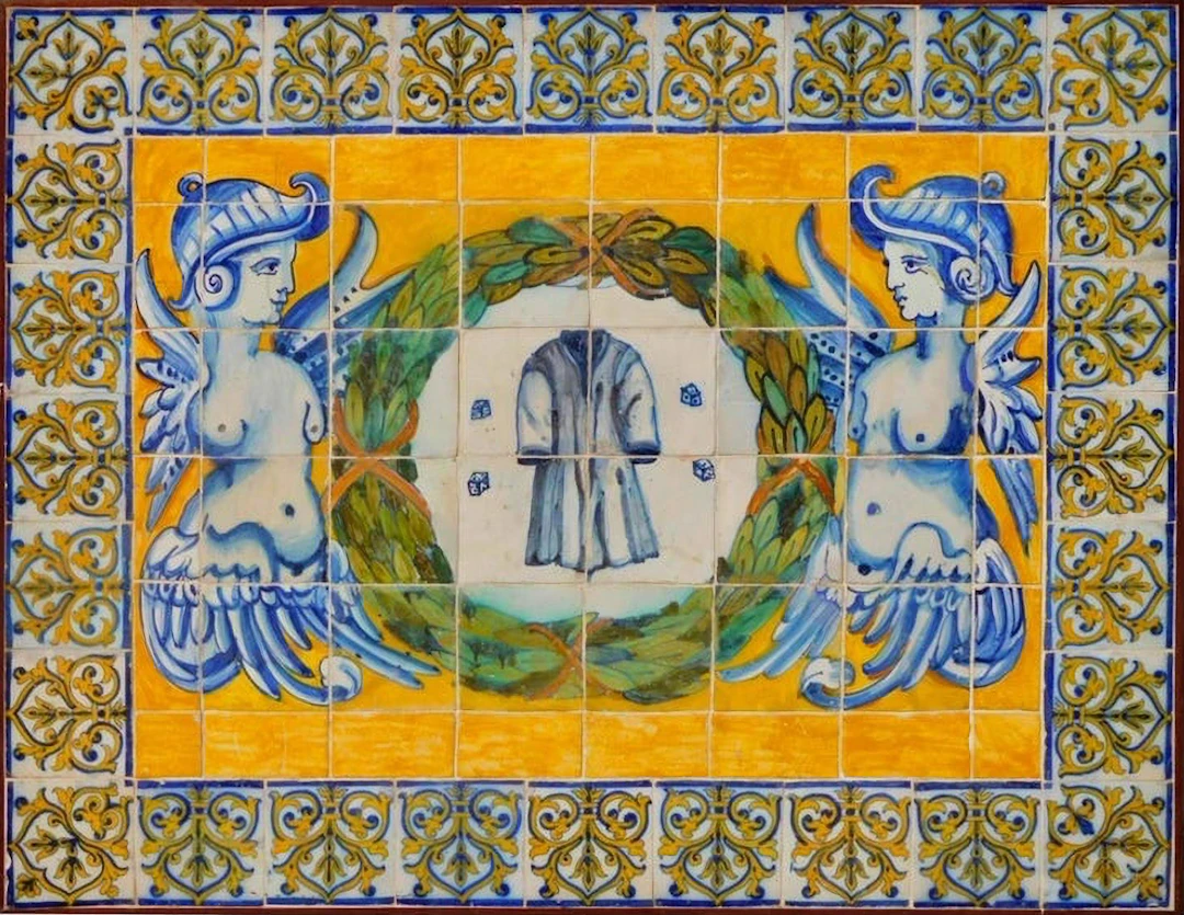 Panel of polychrome Portuguese tiles depicting The Passion of Christ
