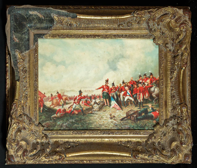 Battle of Waterloo or Franco-Prussian on panel, 19th century, signed in anagram