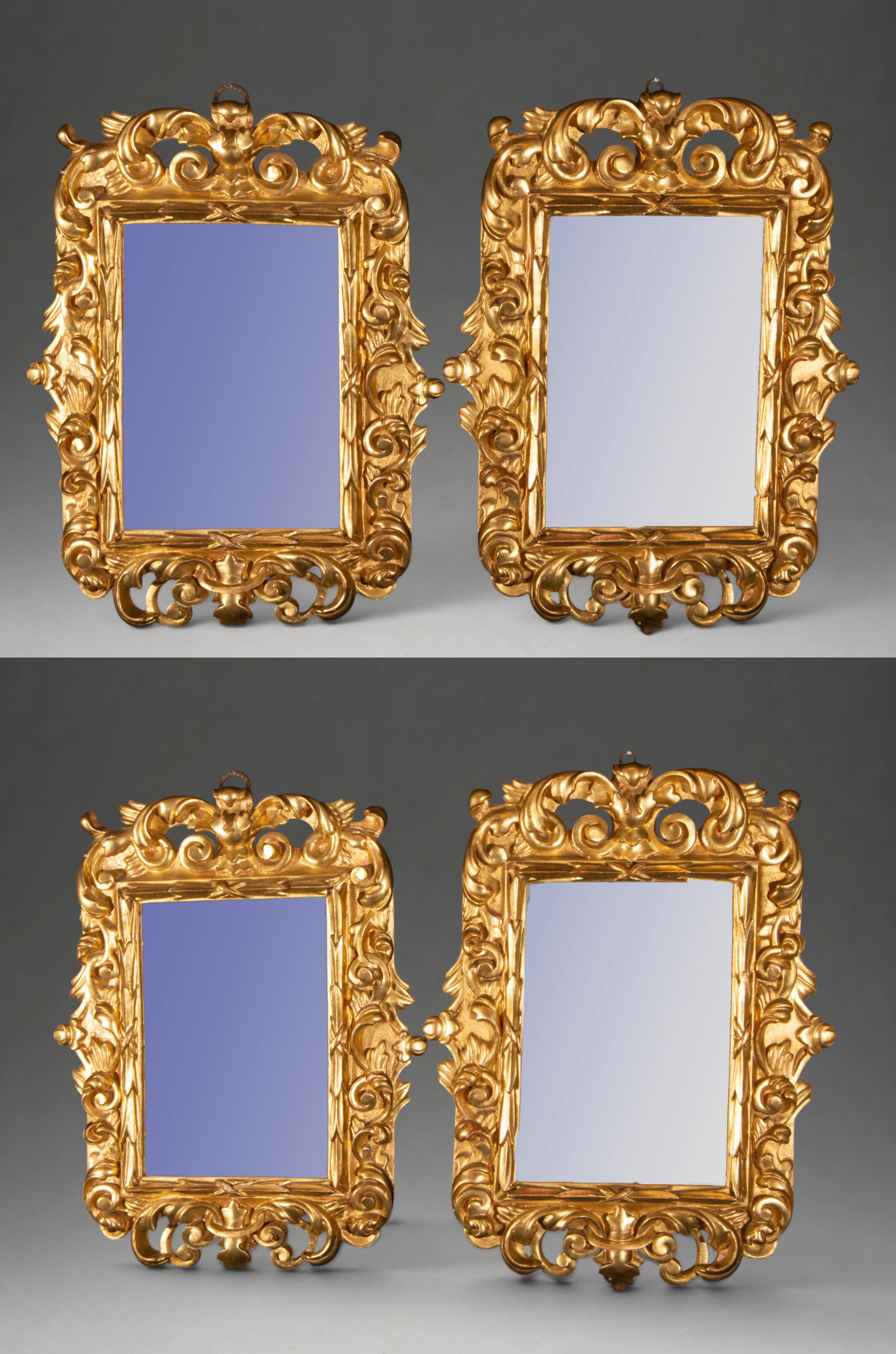 Set of four Baroque gilded wooden mirrors – Spanish School – 18th century