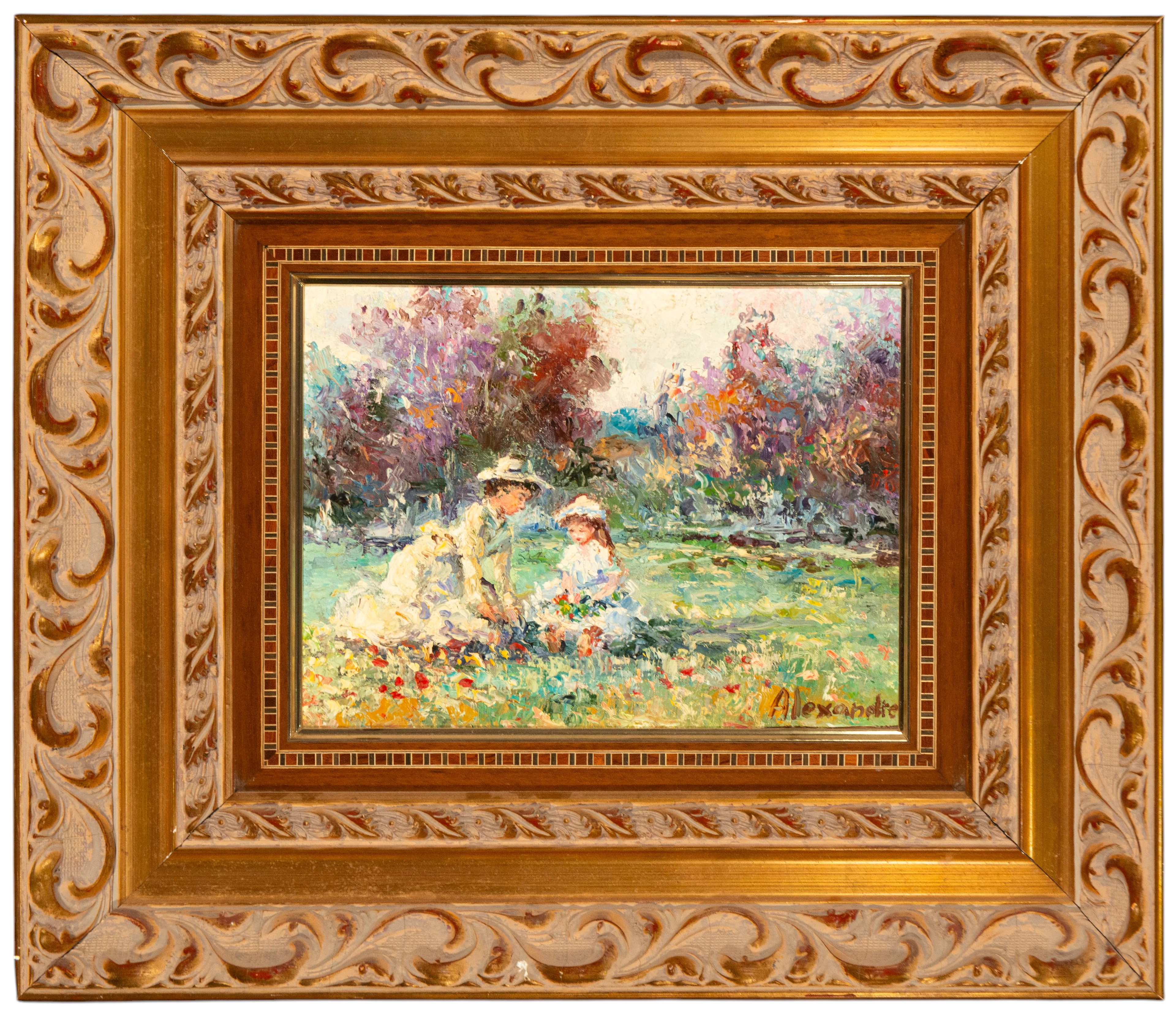 Mother and daughter, signed "Alexandre" – French Impressionist School
