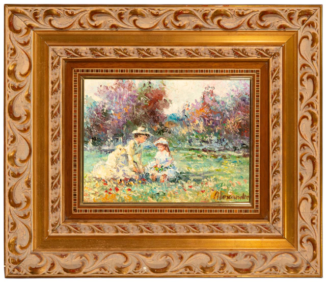 Mother and daughter, signed "Alexandre" – French Impressionist School