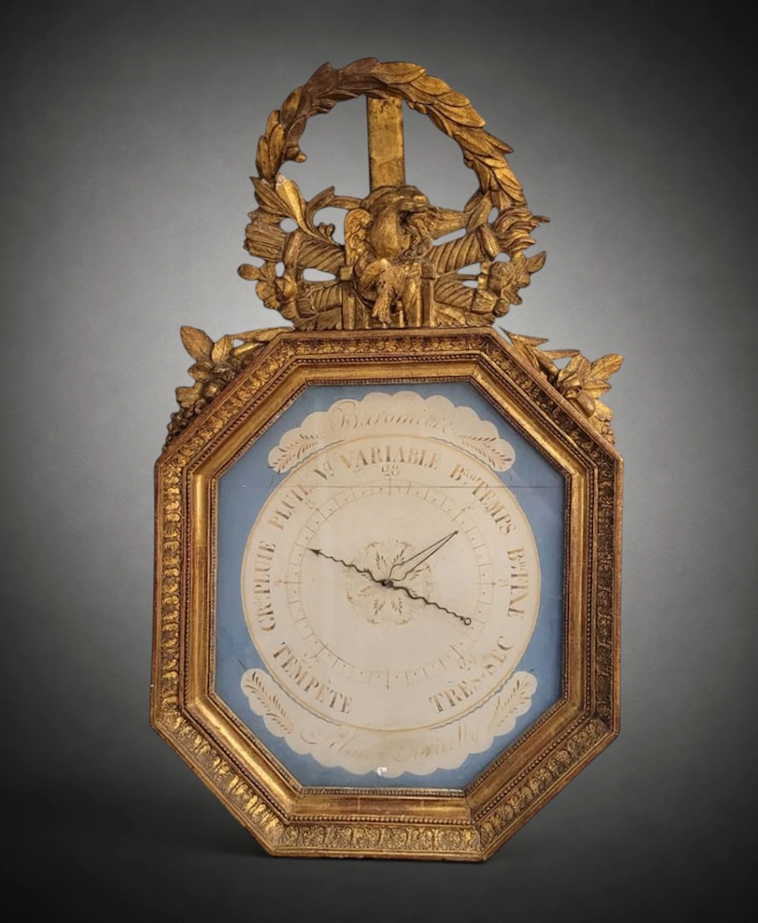 TORRICELLI BAROMETER, CARVED AND GILDED WOOD FRAME, LOUIS XVI, 18TH