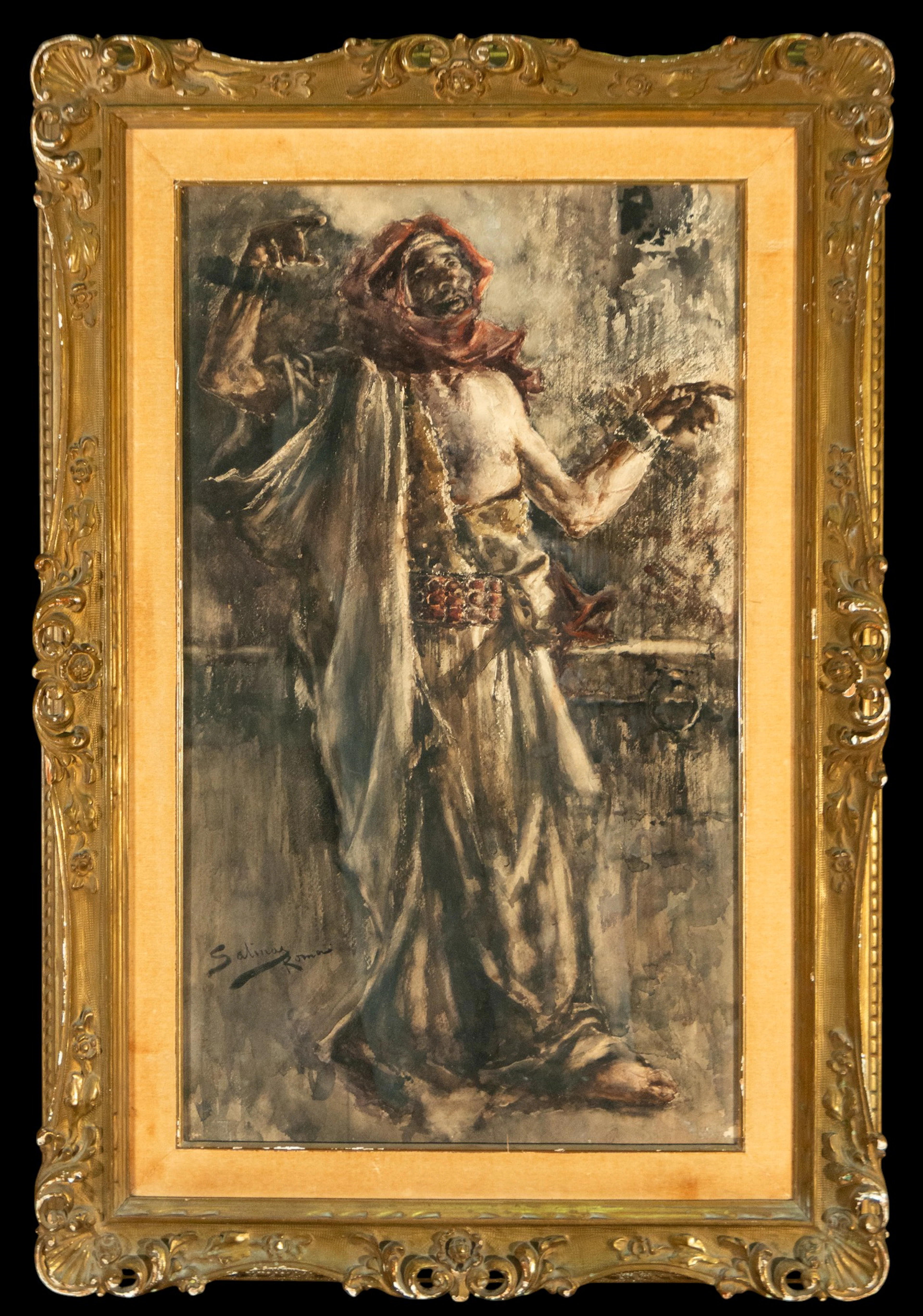 Orientalist portrait, signed Juan Pablo Salinas. Spanish School. 19th century.