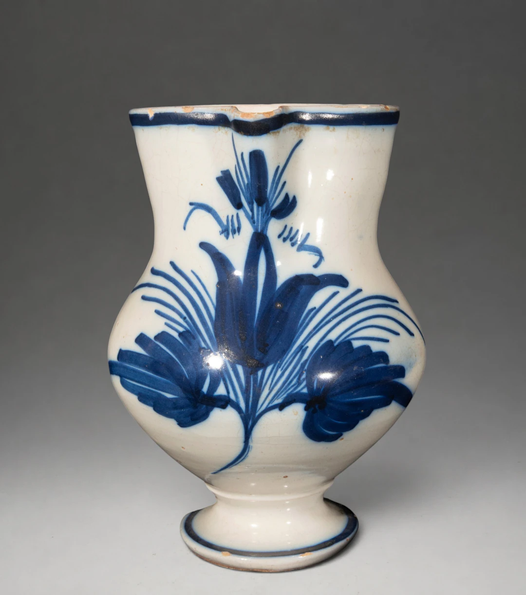 MANISES CERAMICS - Pitcher with plant decoration in cobalt blue