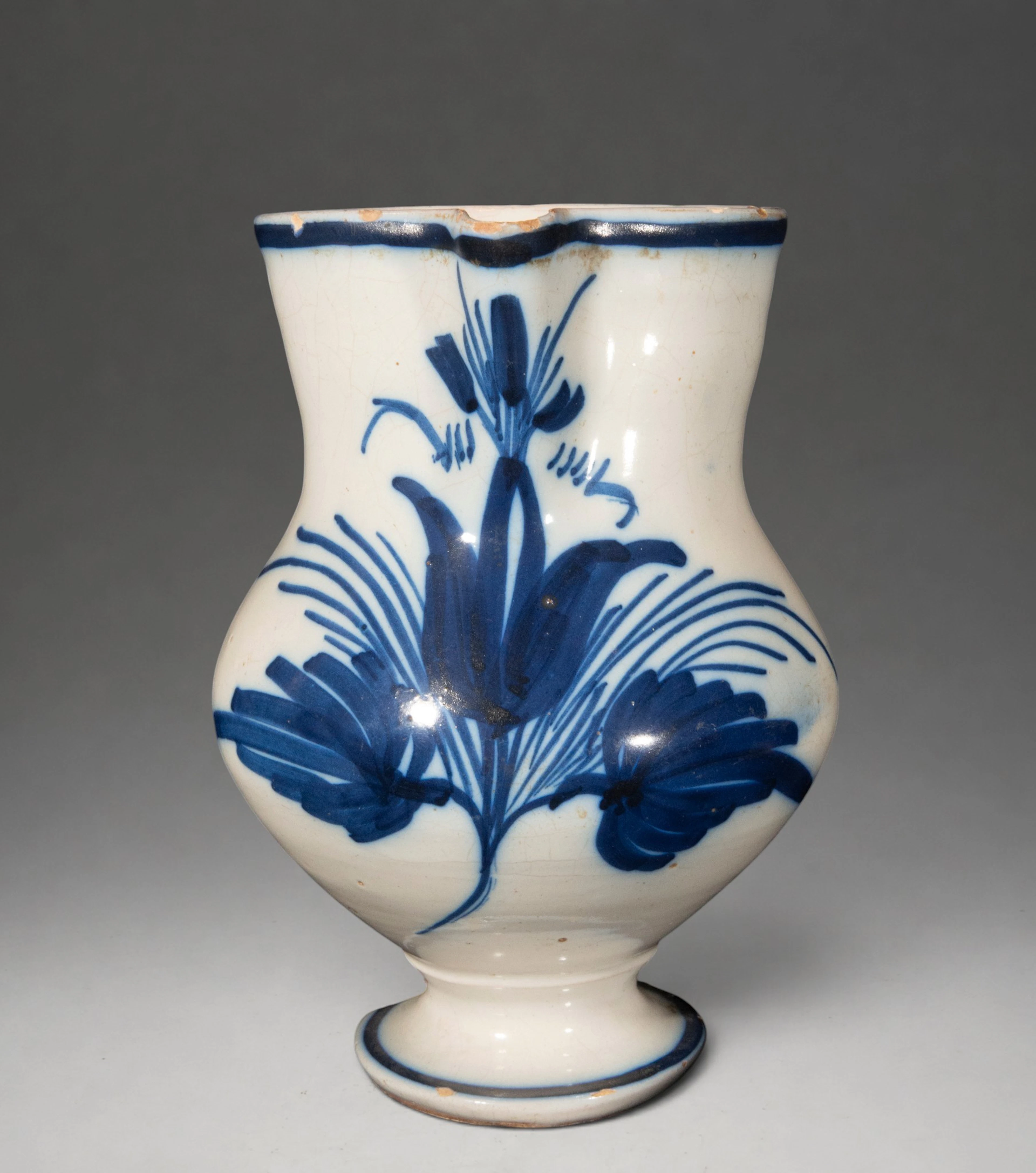 MANISES CERAMICS - Pitcher with plant decoration in cobalt blue