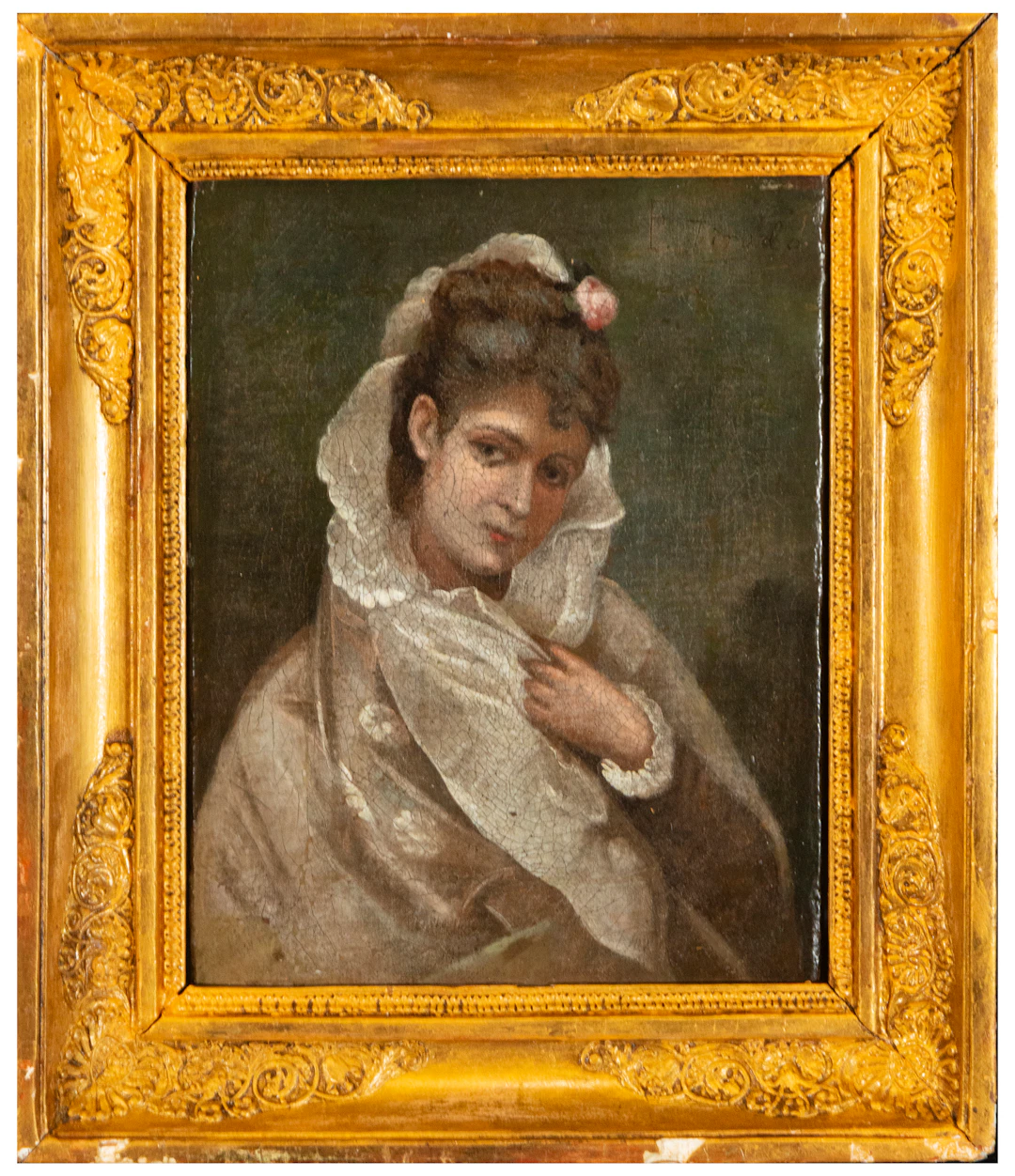 Portrait of a young woman with a white mantilla – Spanish Aragonese