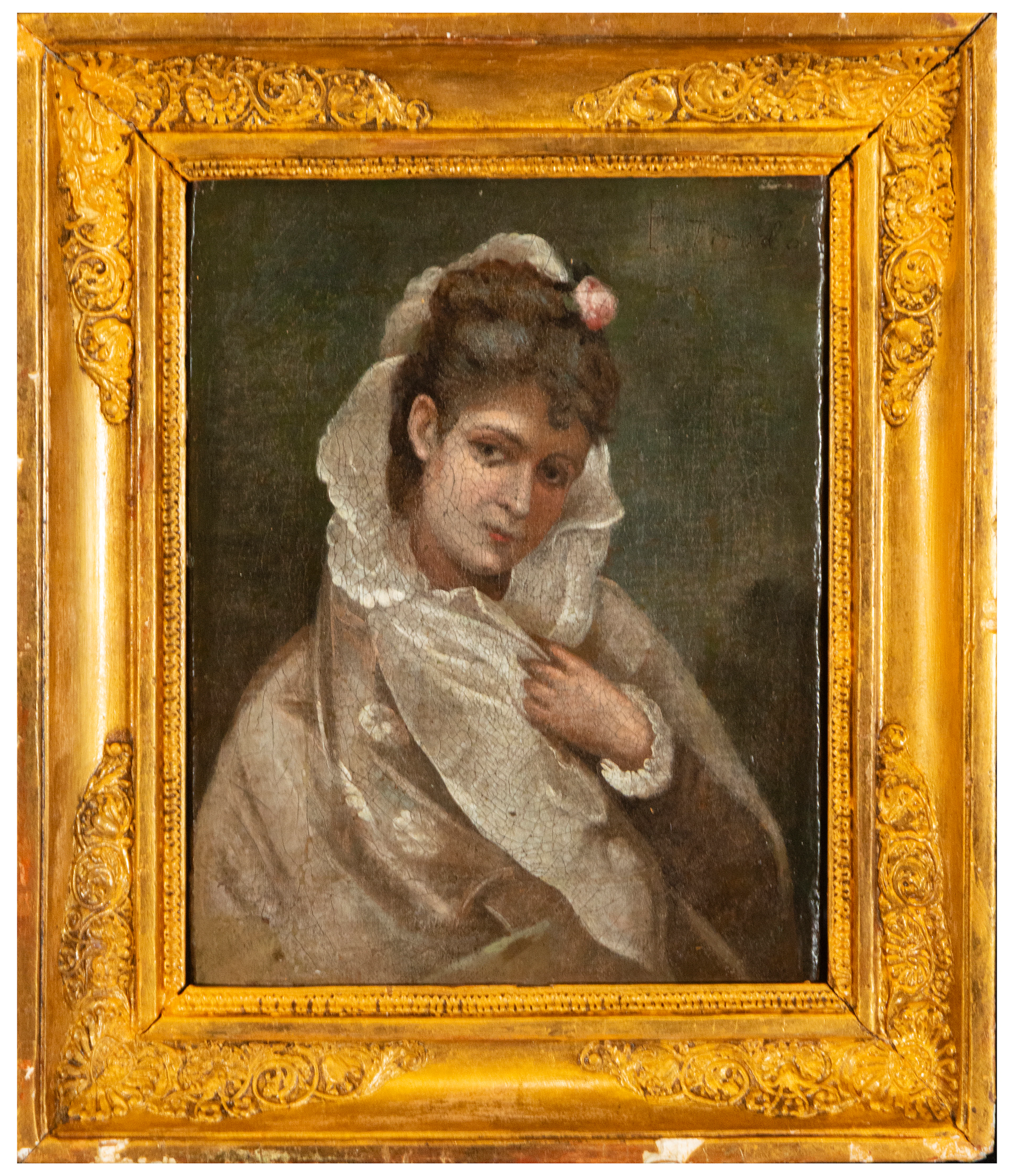 Portrait of a young woman with a white mantilla – Spanish Aragonese