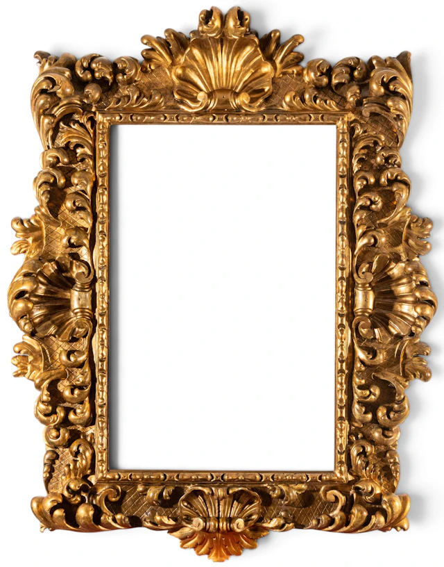 Large Italian Baroque or English Regency frame of carved and gilded