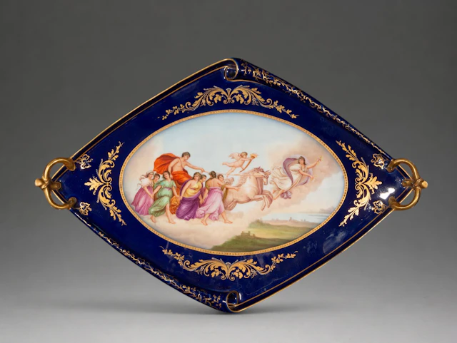 Cobalt blue porcelain tray with allegorical scene – Austrian School