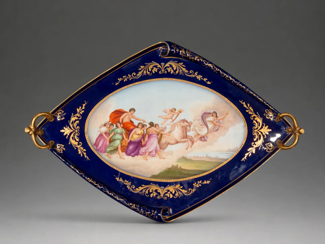 Cobalt blue porcelain tray with allegorical scene – Austrian School