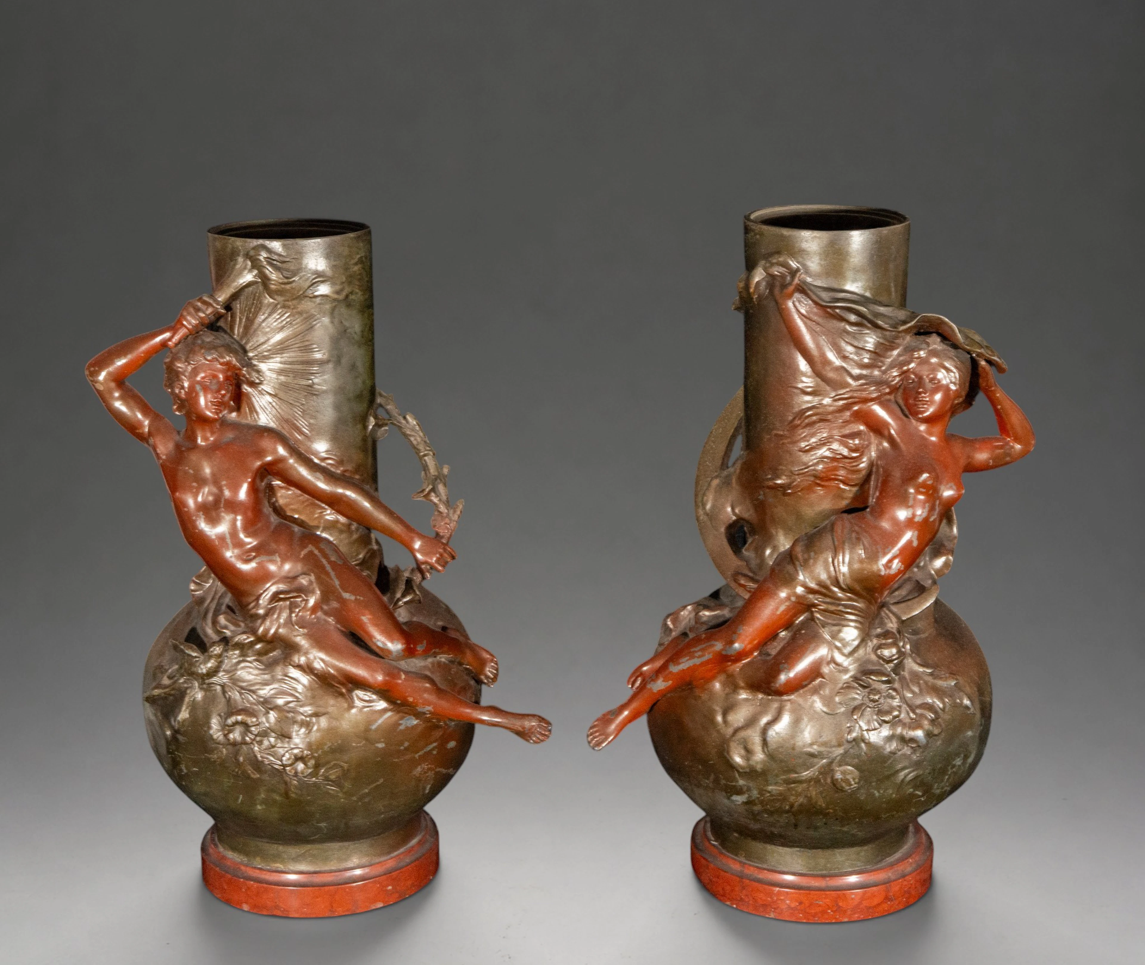 Pair of vases with allegorical figures, signed “L. Moreau” – Art Nouveau