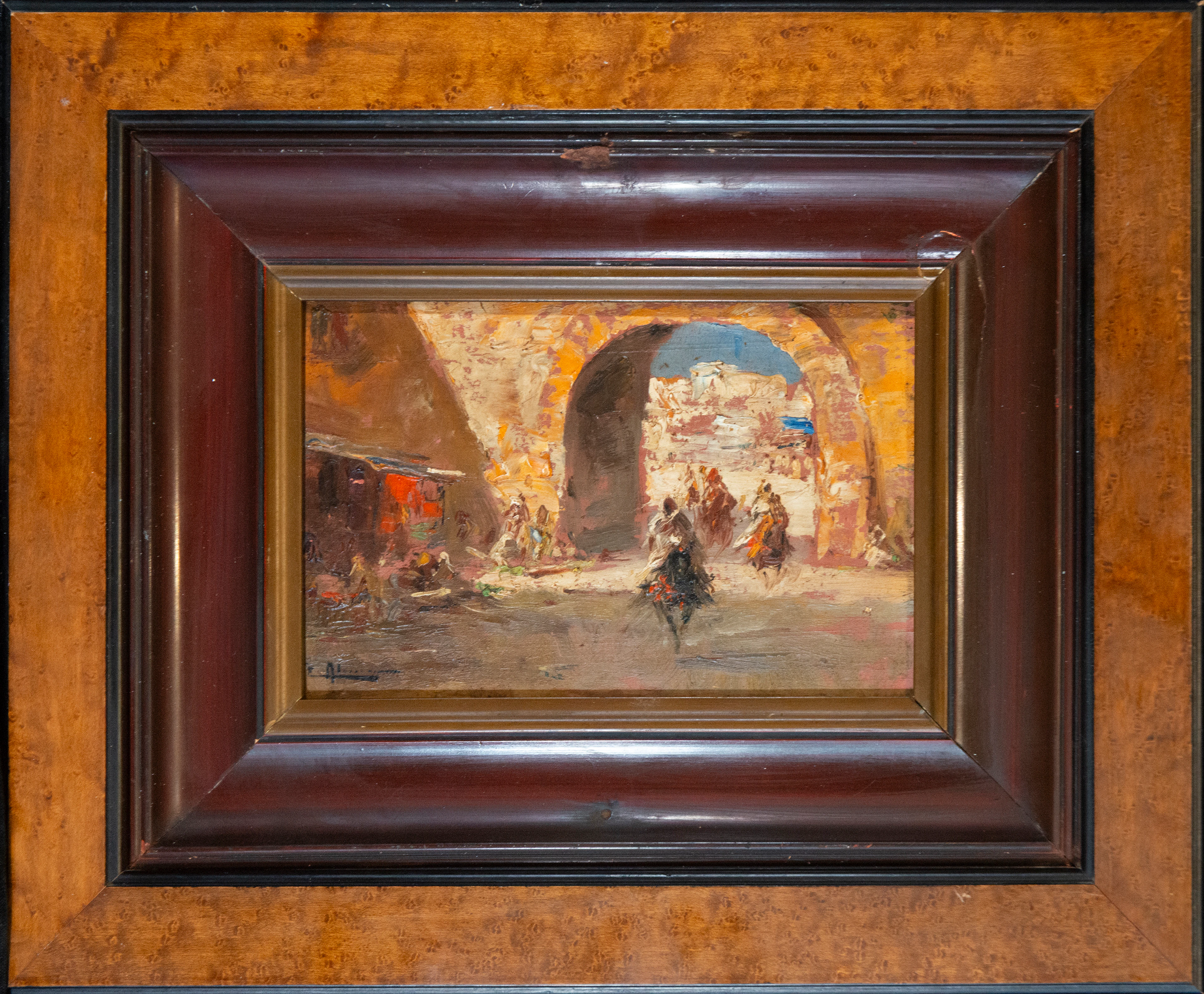 Orientalizing street scene with monumental arch – Spanish School – 19th century