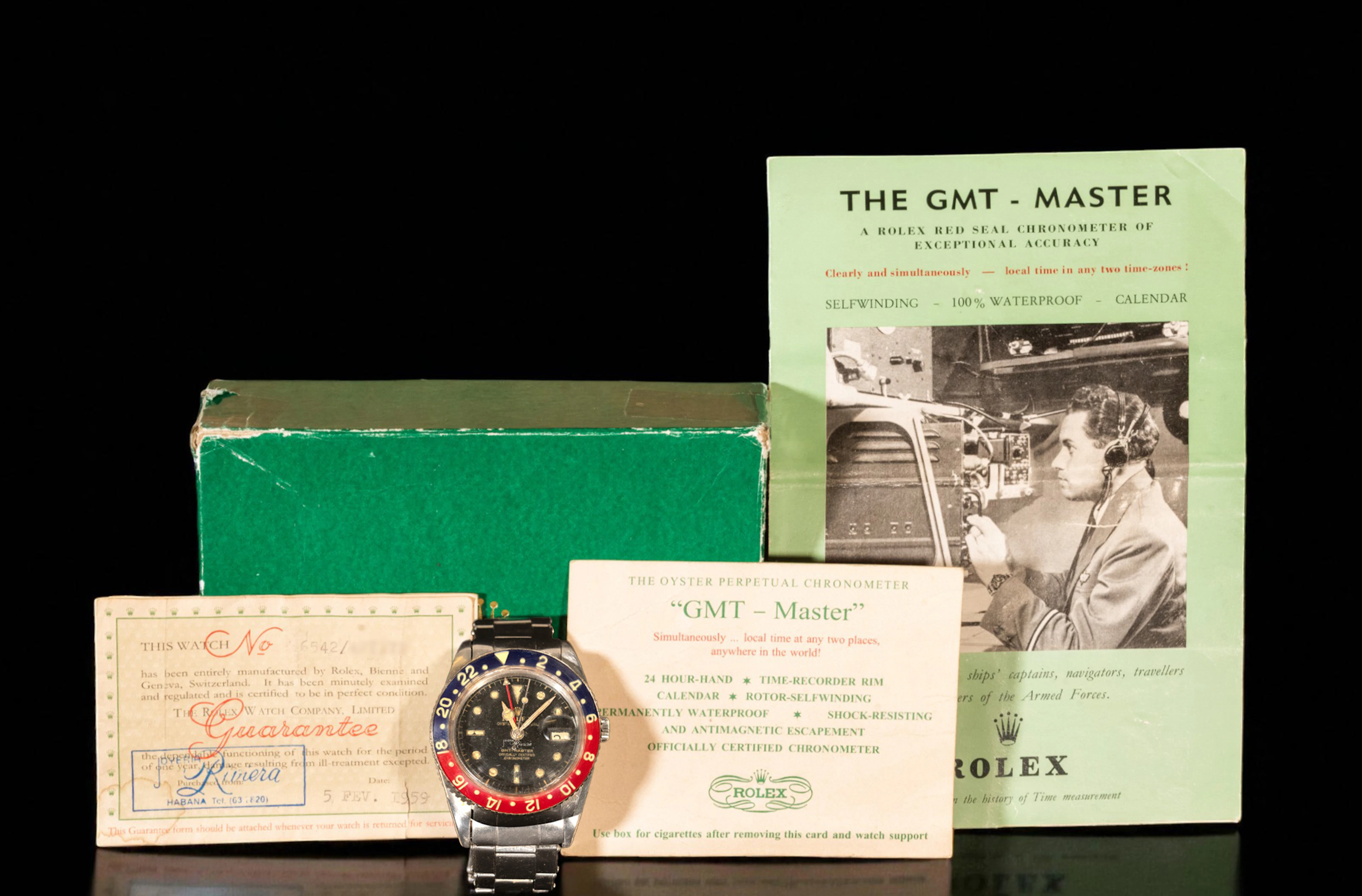 Rolex GMT 6542, circa 1959 by "Riviera Jewelry" BOX AND PAPERS, Havana