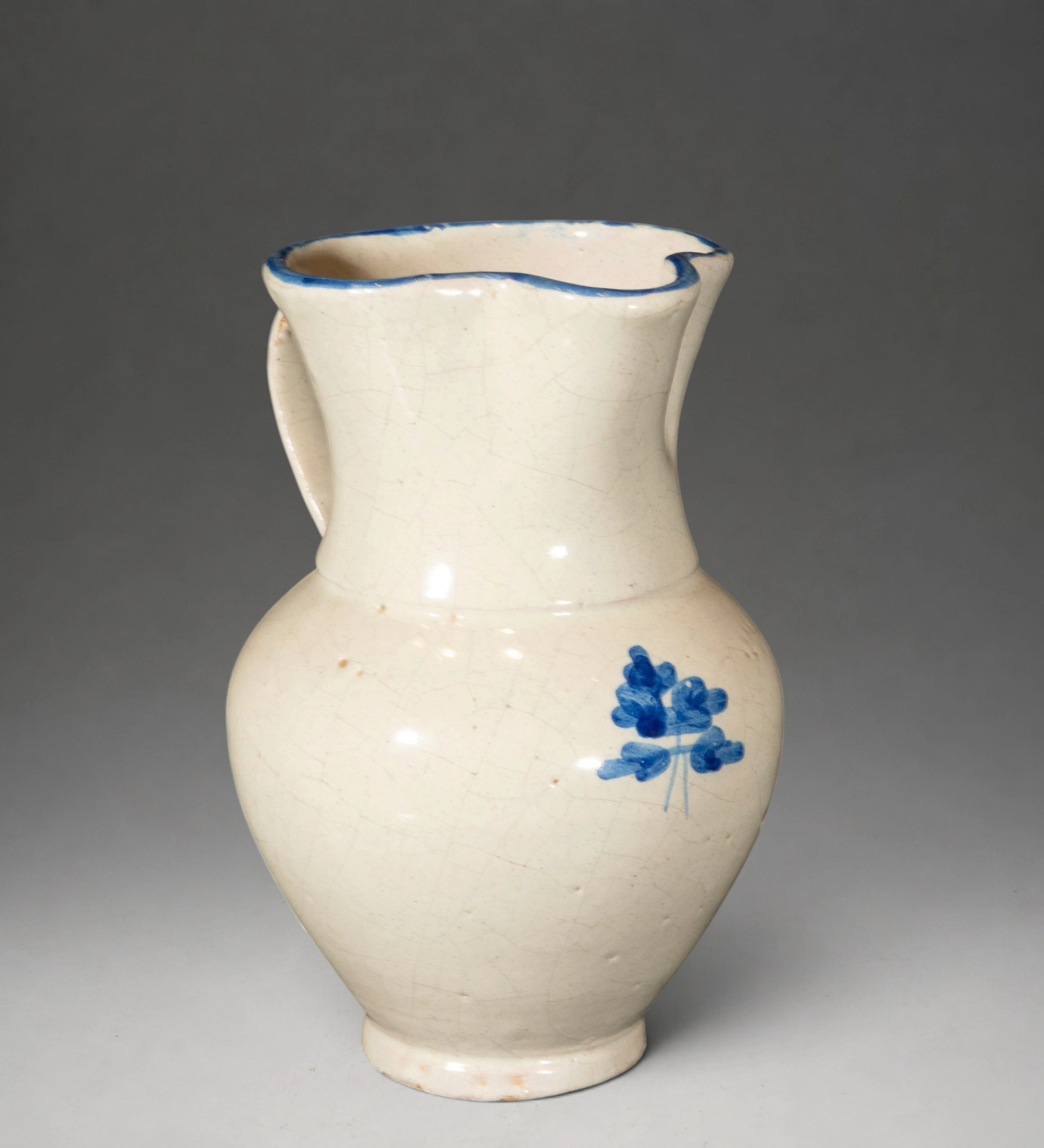 MANISES CERAMICS - Pitcher with floral motif in cobalt blue
