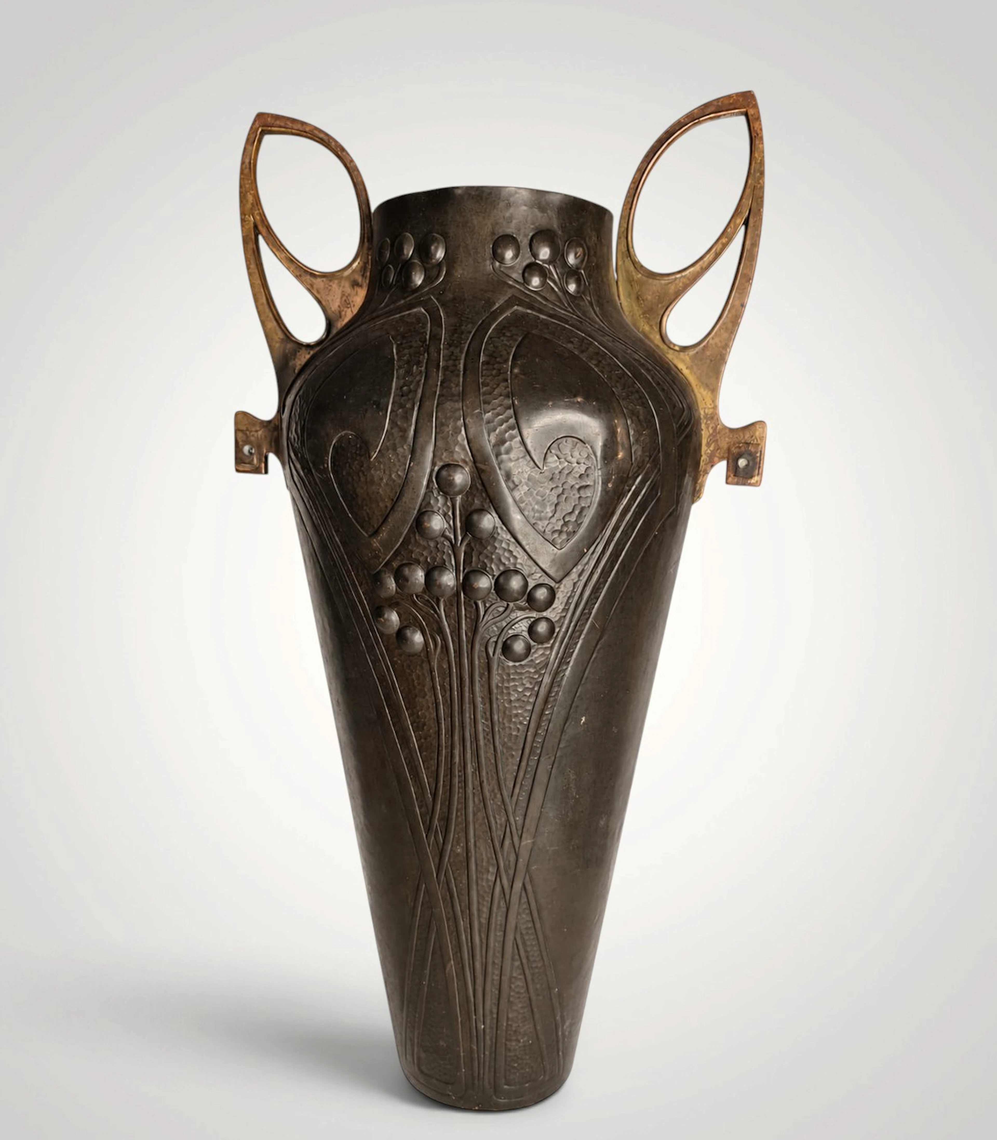 A very large SB or BS marked (Vienna?) Art nouveau copper and brass