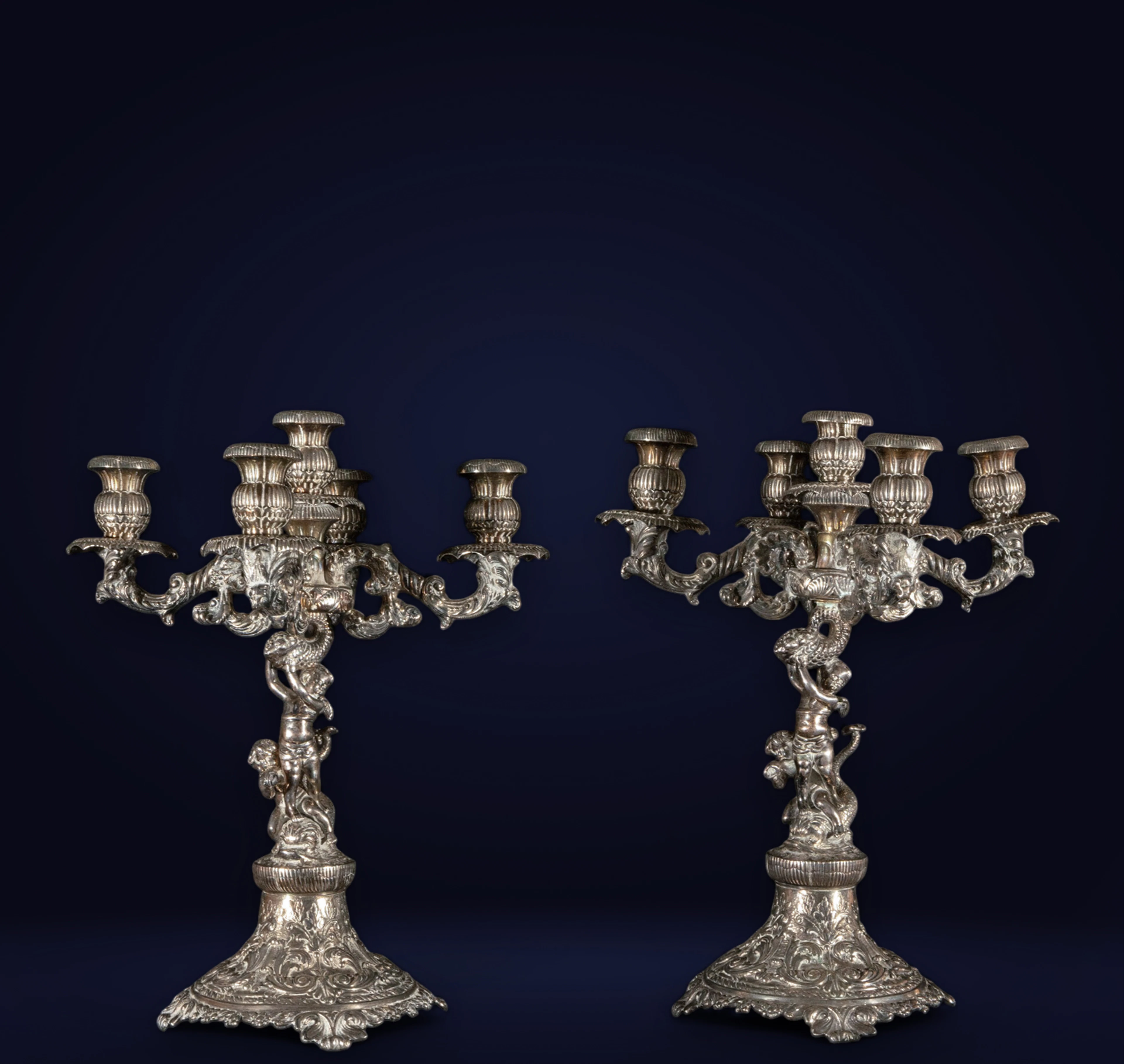 Pair of candlesticks with little angels, France, 20th century